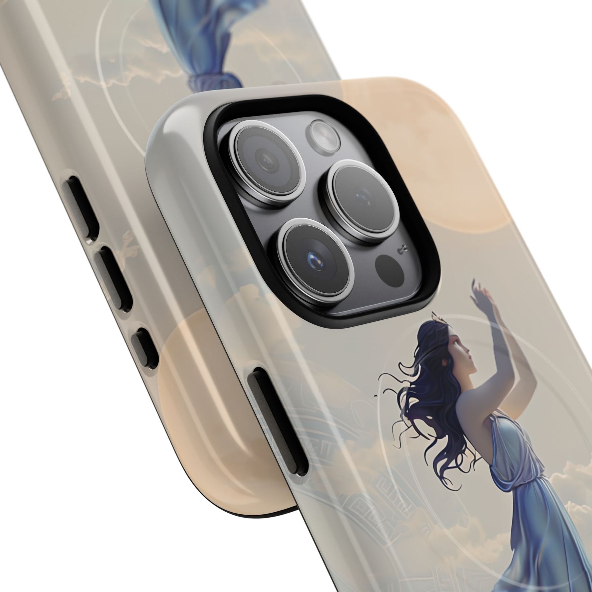Moonlit Ascend - Ethereal Celestial Art iPhone 15 Pro MagSafe Phone Case -Dreamy Night Sky & Floating Woman Design