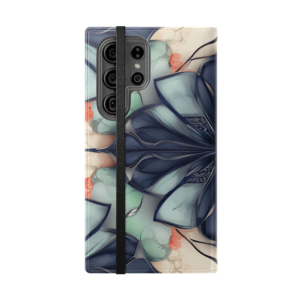 Midnight Mosaic - Abstract Floral Flip Phone Case for Samsung Galaxy S23 Ultra