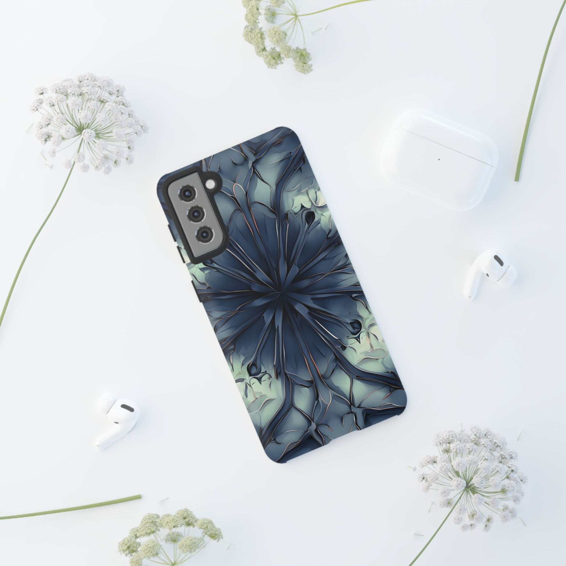 Indigo Mosaic - Artistic Kaleidoscope Collection Artistic Floral - Samsung Galaxy S21 Plus Tough Phone Case - Bold Blue Symmetrical Design