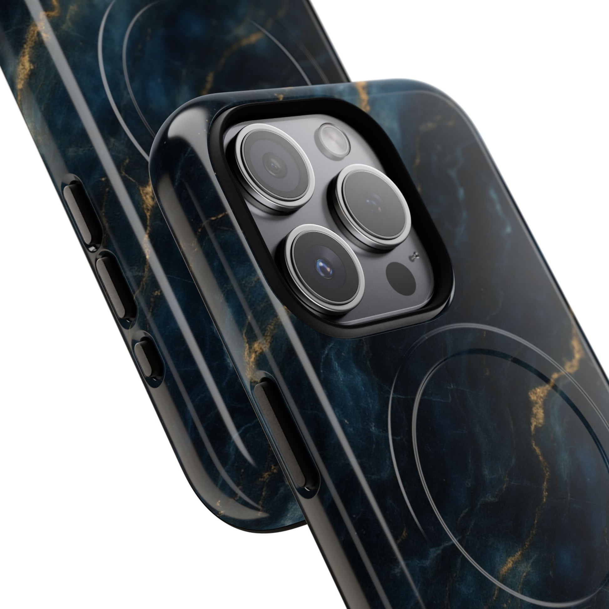 Midnight Marble MagSafe iPhone 15 Pro Case - Deep Blue Marble Design Shockproof Cover