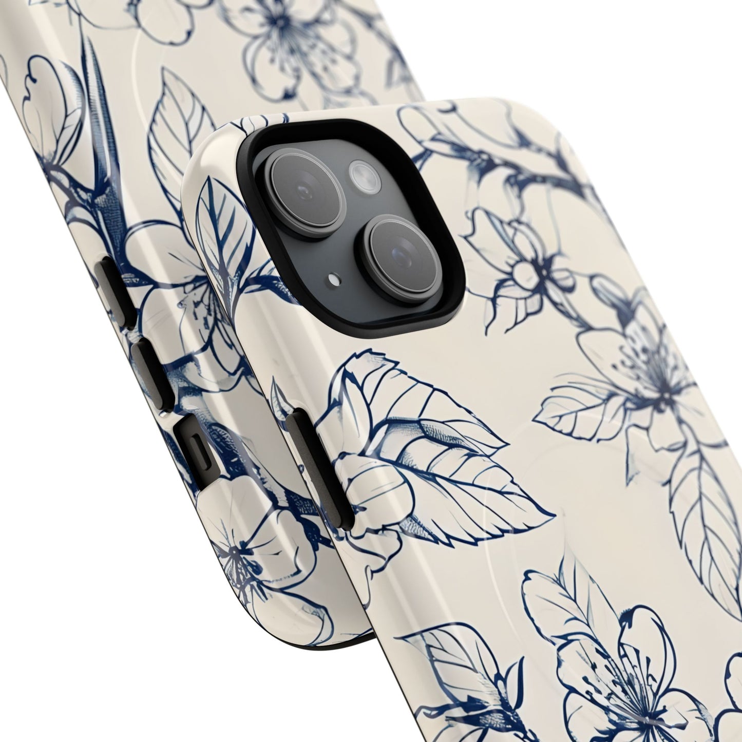 Blossom Sketch - Artistic Blue Floral - iPhone MagSafe Phone Case - Botanical Design