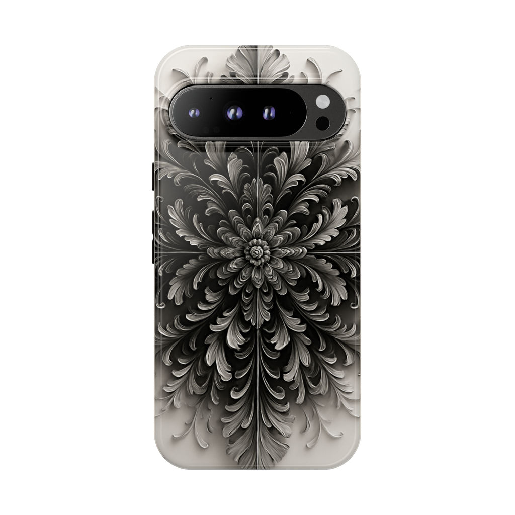 Obsidian Bloom - Elegant Black & White Google Pixel 9 Pro XL Phone Case - Intricate Mandala Flower Design