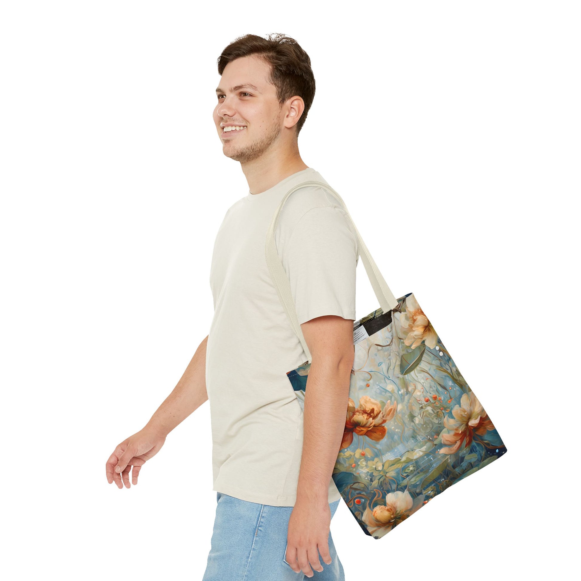 Waterlily Dreamscape Tote Bag (16x16 & 18x18)- Tranquil Art Print on Durable Polycanvas, Artistic Eco-Friendly Shopping Bag