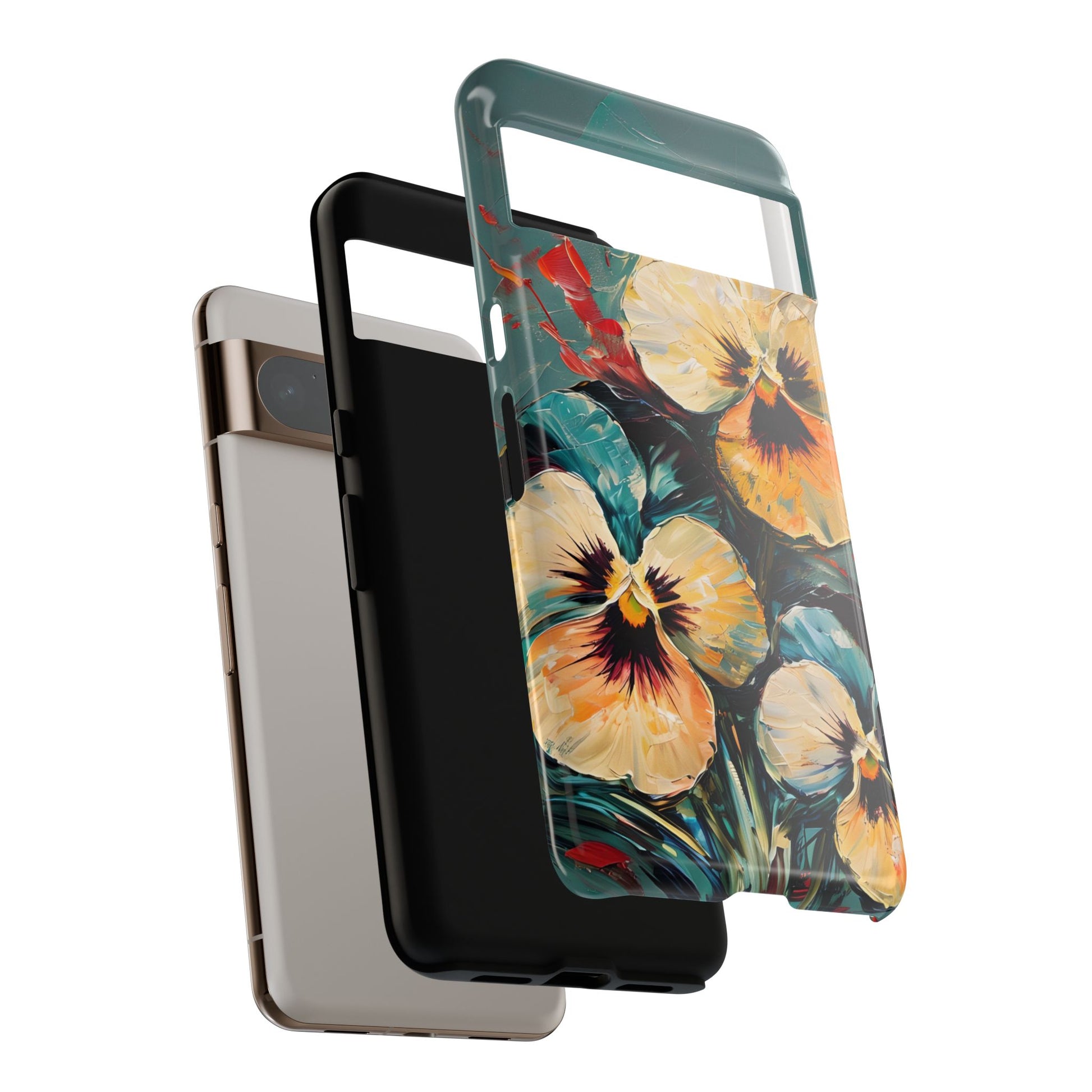 Golden Pansy Cascade Tough Case for Google Pixel 8 Pro - Floral Artistic Shockproof Cover, Elegant Protective Phone Case