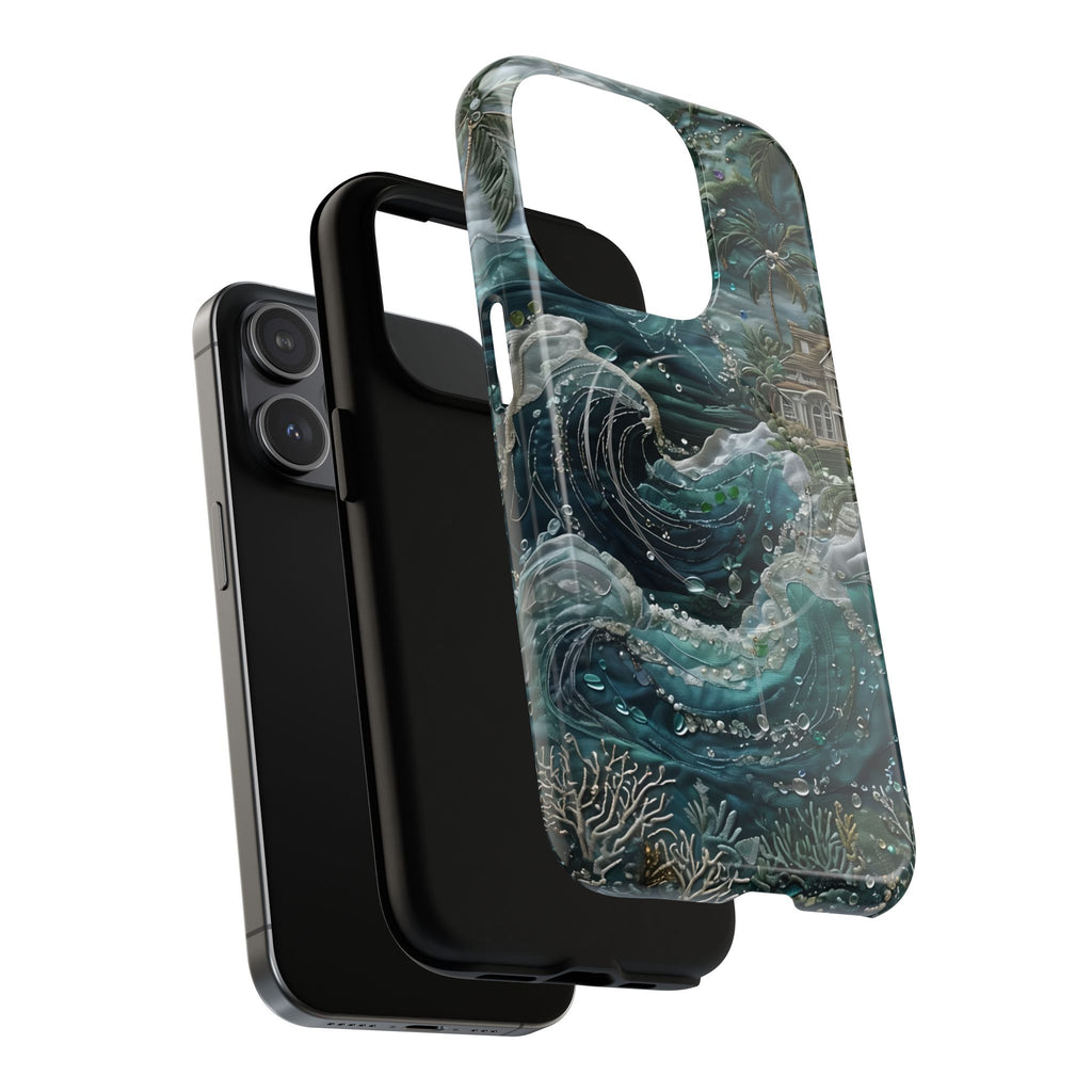 Tropical Midnight Wave - Artistic Ocean iPhone 15 Pro MagSafe Phone Case - Dramatic Blue Wave Design