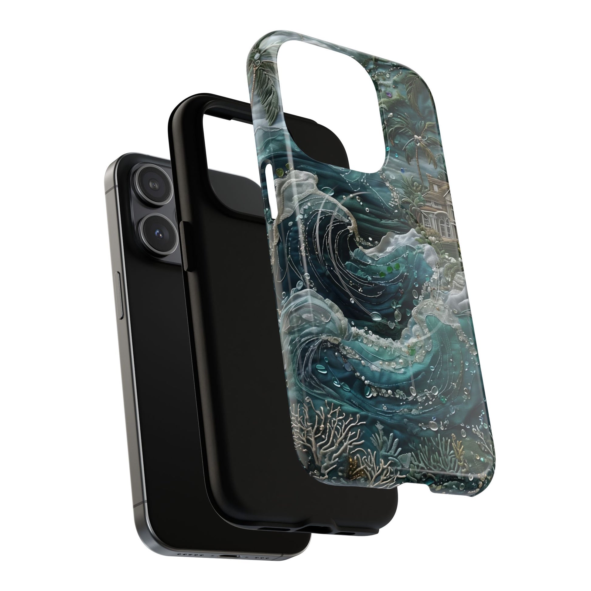 Tropical Midnight Wave - Artistic Ocean iPhone 15 Pro MagSafe Phone Case - Dramatic Blue Wave Design