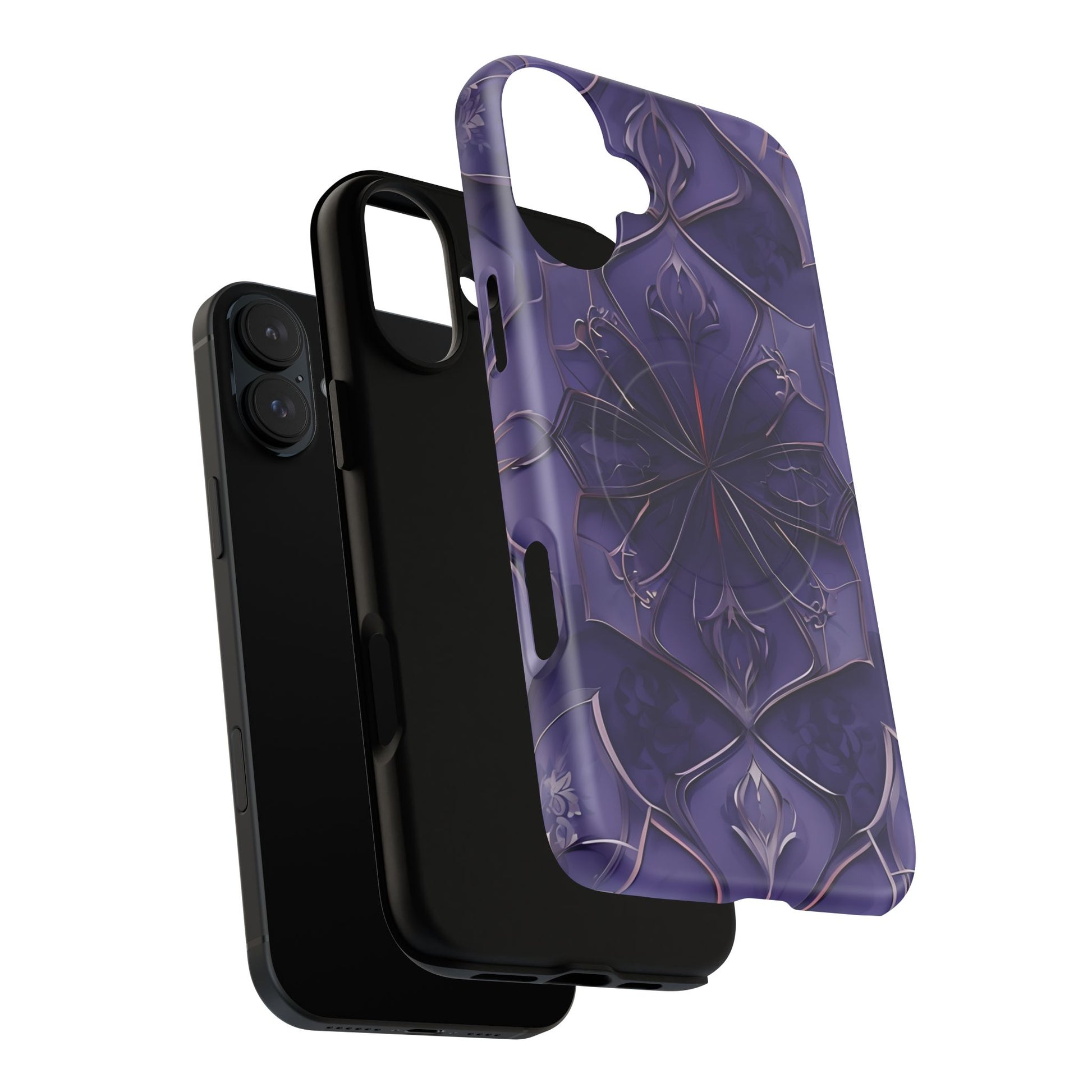 Violet Nebula - Kaleidoscope Collection Artistic Floral Burst - iPhone 16 Plus MagSafe Phone Case -Bold Purple Symmetrical Design