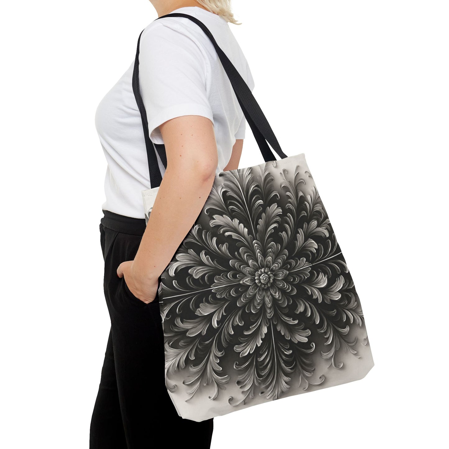 Obsidian Bloom Tote Bag (16x16 & 18x18)- Elegant Black Floral Reusable & Eco-Friendly