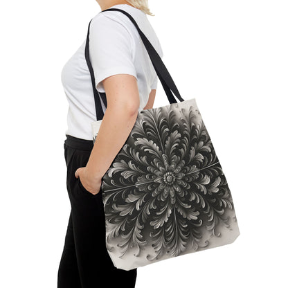 Obsidian Bloom Tote Bag (16x16 & 18x18)- Elegant Black Floral Reusable & Eco-Friendly