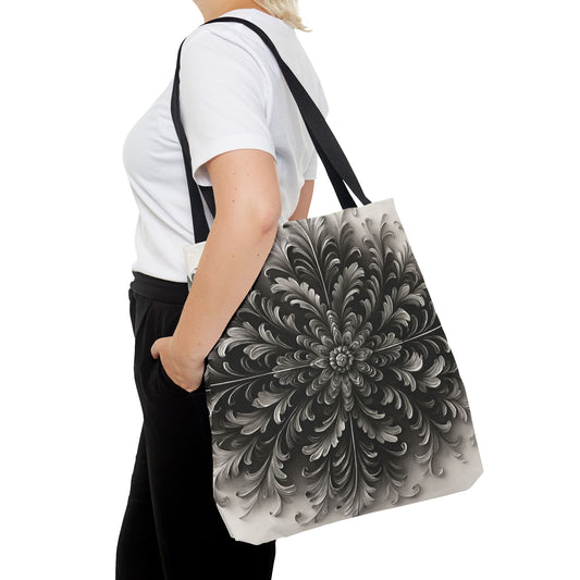Obsidian Bloom Tote Bag (16x16 & 18x18)- Elegant Black Floral Reusable & Eco-Friendly