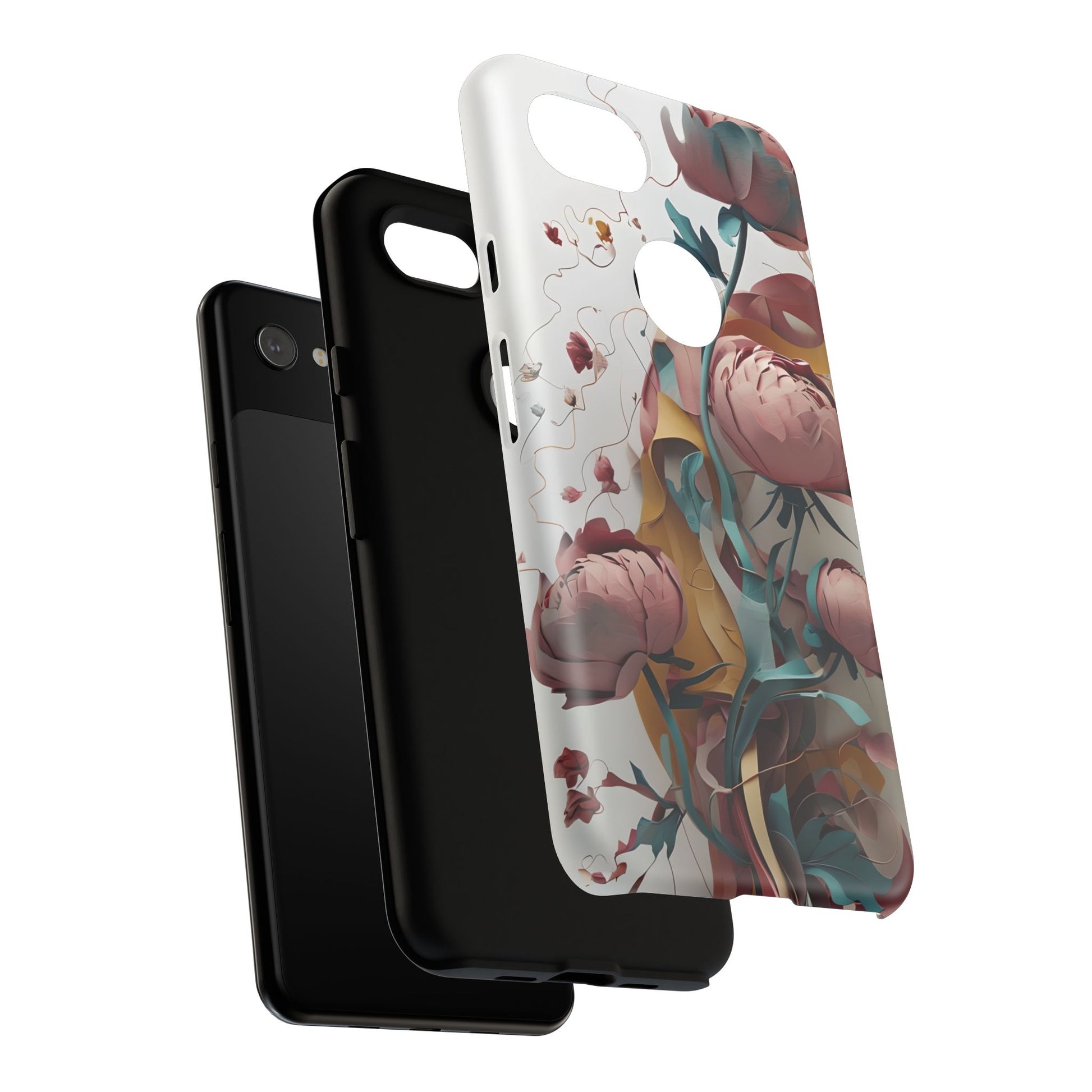 Blushing Peony Veil - Elegant Painterly Floral Google Pixel 3a XL Tough Phone Case - Soft Blush & Teal Peony Design