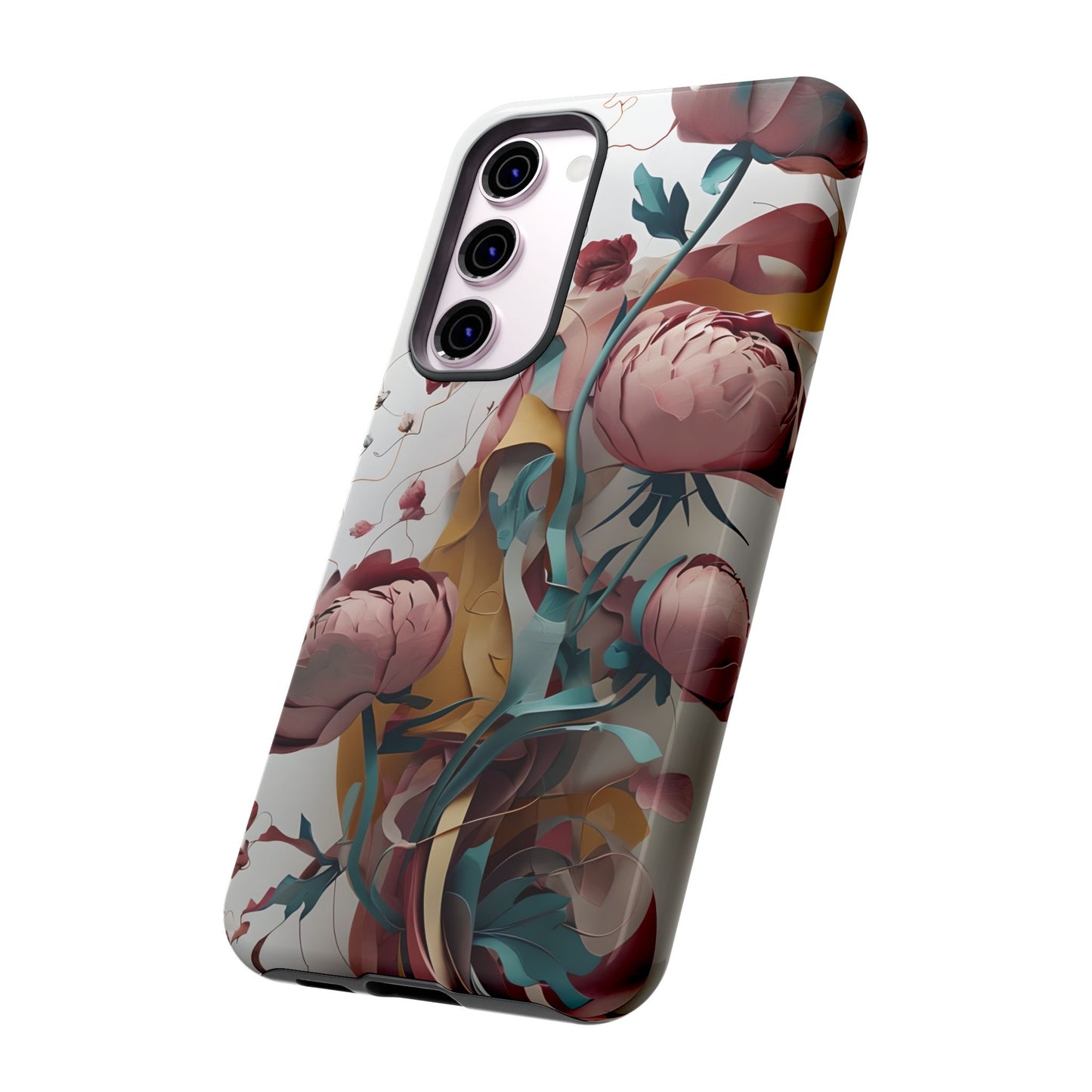 Blushing Peony Veil - Elegant Painterly Floral Samsung Galaxy Tough Phone Case - Soft Blush & Teal Peony Design