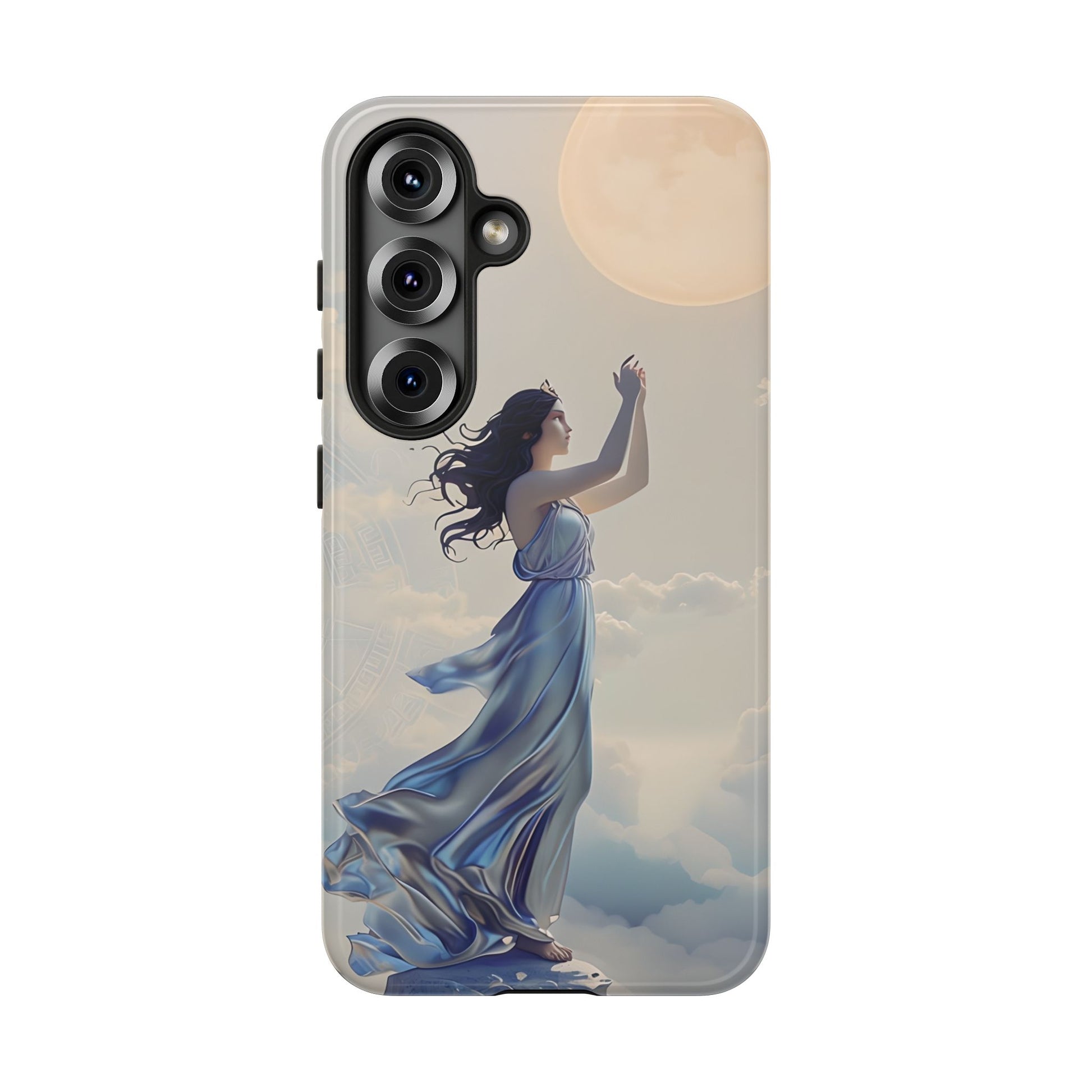 Moonlit Ascend - Ethereal Celestial Art Samsung Galaxy S25 Tough Phone Case - Dreamy Night Sky & Floating Woman Design
