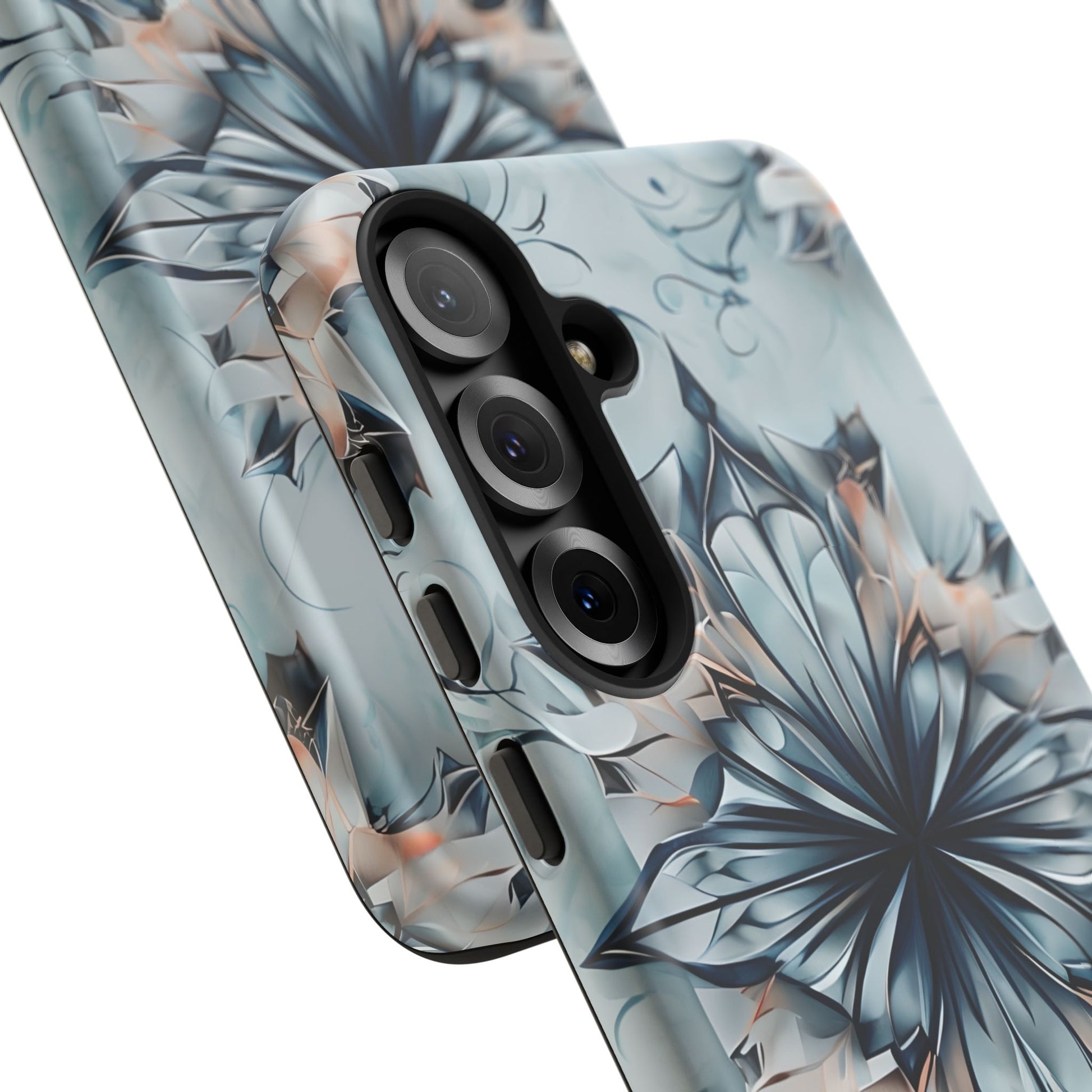 Indigo Mirage - Artistic Kaleidoscope Collection Artistic Floral - Samsung Galaxy S25 Plus Tough Phone Case - Bold Indigo Symmetrical Design