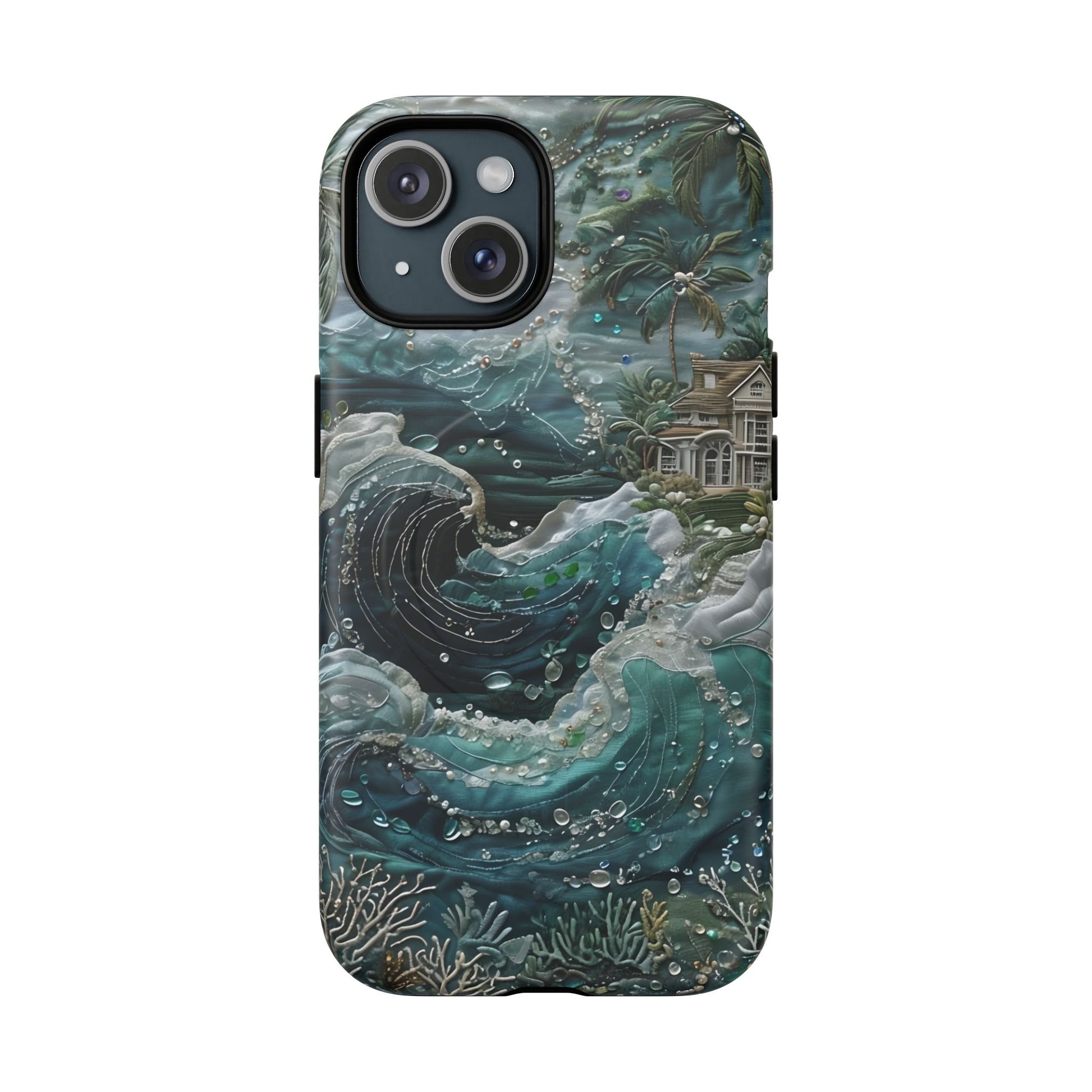 Tropical Midnight Wave - Artistic Ocean iPhone 15 MagSafe Phone Case - Dramatic Blue Wave Design