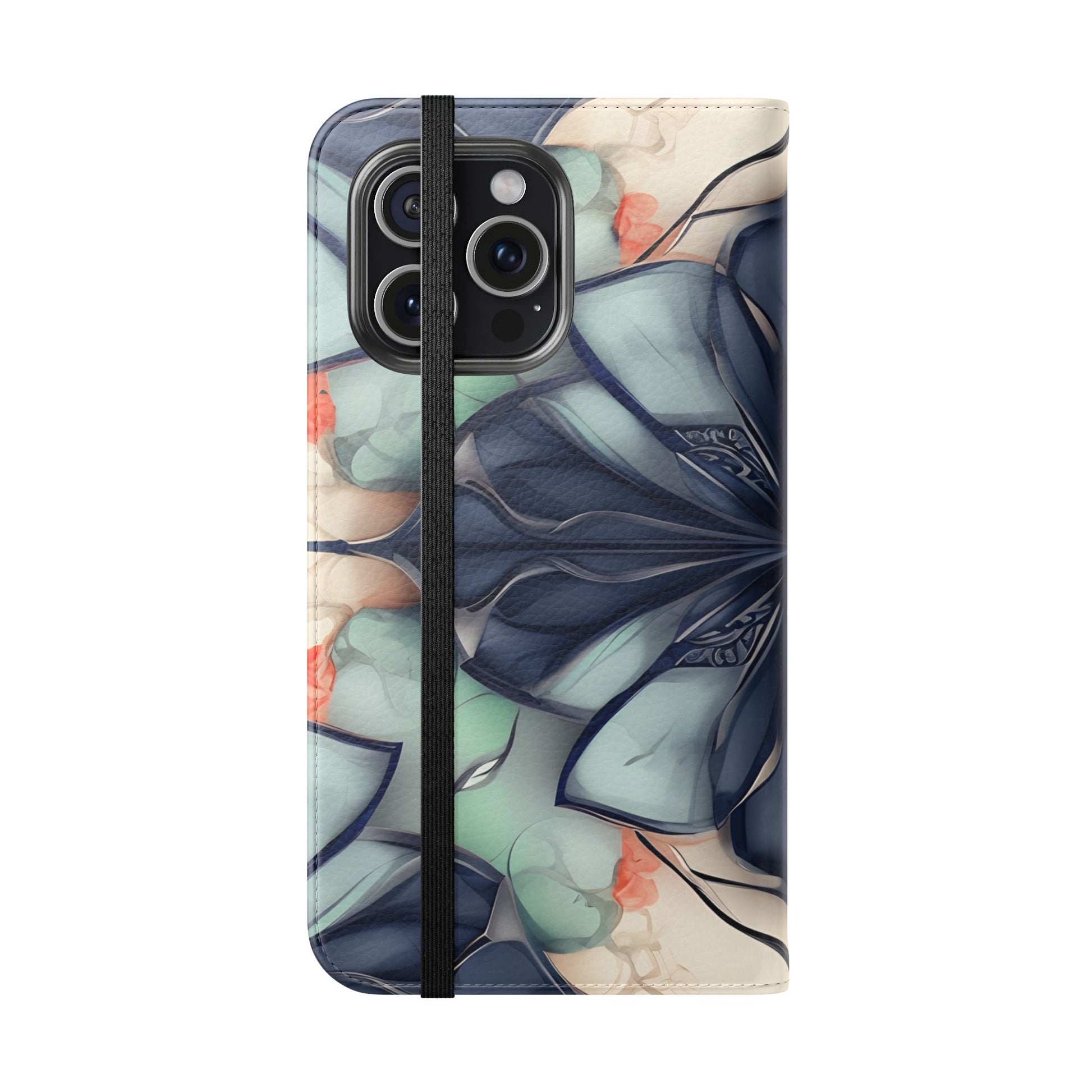 Midnight Mosaic - Abstract Floral Flip Phone Case for iPhone 15 Pro Max