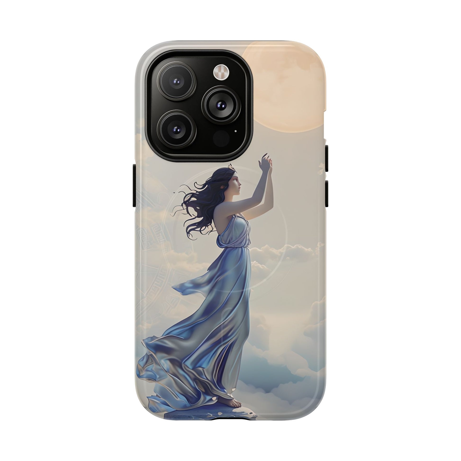Moonlit Ascend - Ethereal Celestial Art iPhone 14 Pro MagSafe Phone Case -Dreamy Night Sky & Floating Woman Design