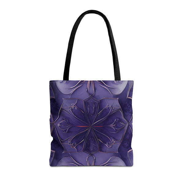 Violet Nebula Tote Bag (16x16 & 18x18)- Deep Purple Abstract Flower with Black Handles, Reusable & Eco-Friendly Canvas
