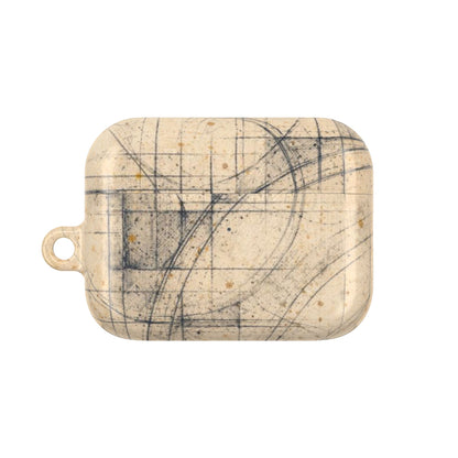 Architectural Parchment Blueprint AirPods Case - Minimalist Technical Sketch Design for Gen 1–4 & Pro