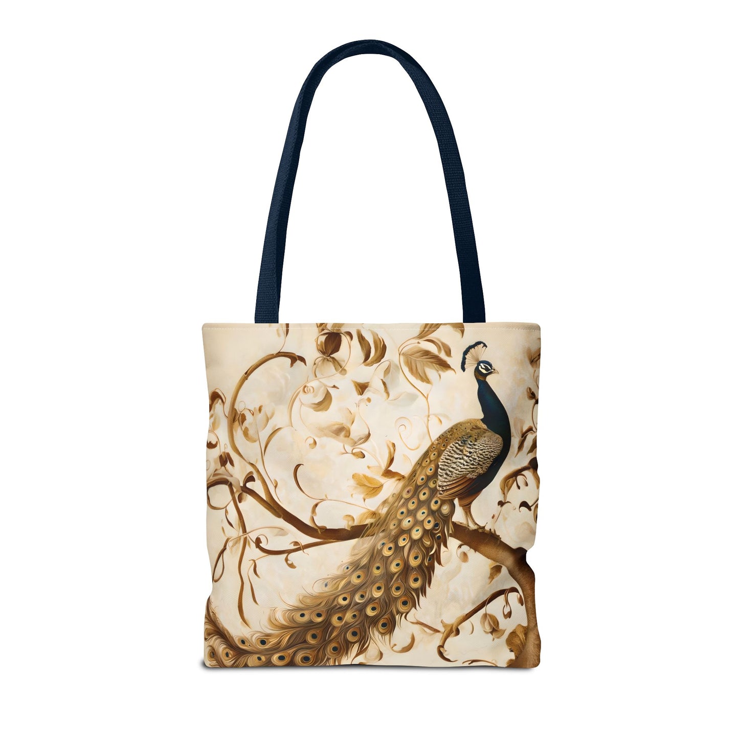 Golden Plumage Tote (16x16 & 18x18)- Elegant Cream and Gold Design, Reusable & Eco-Friendly