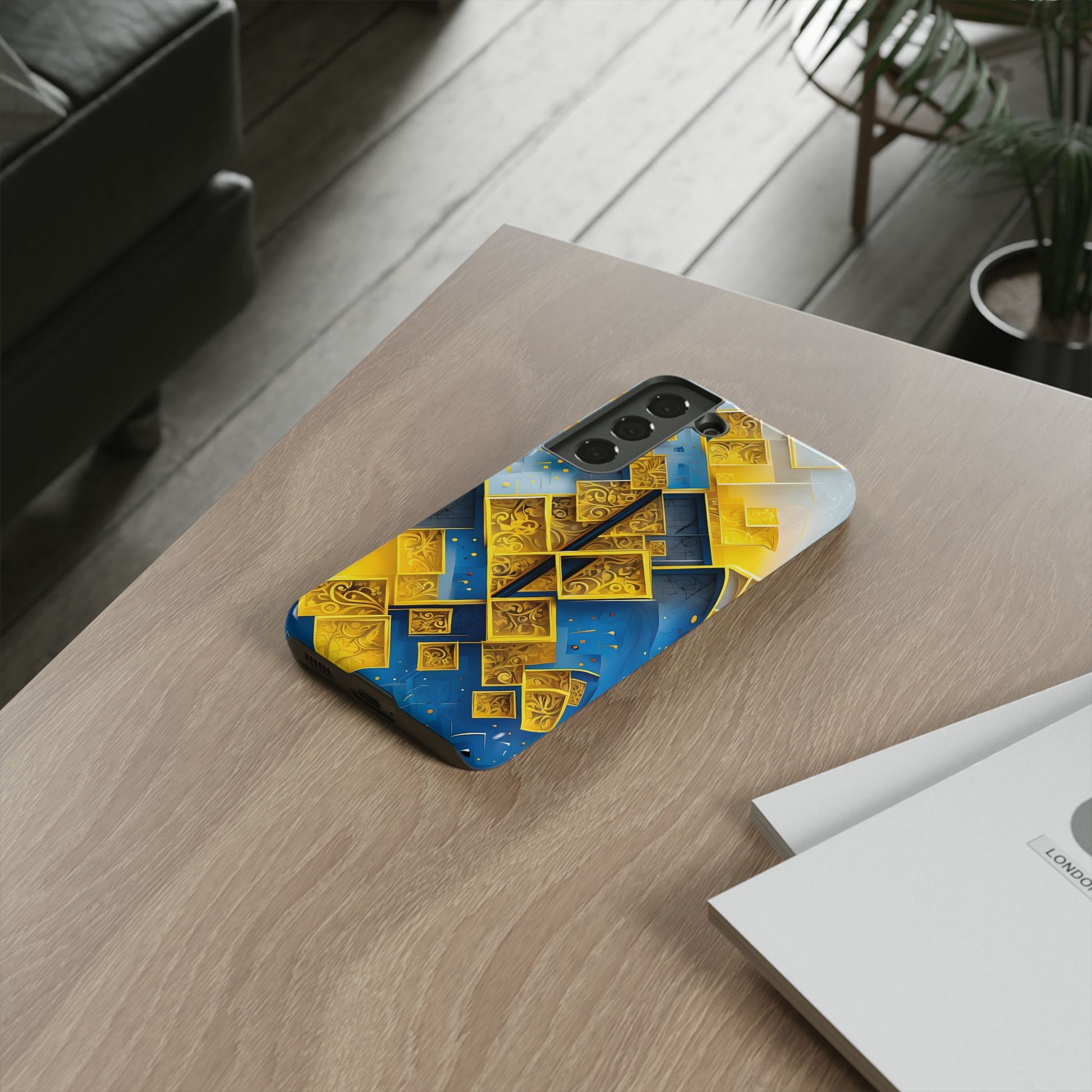 Golden Ascent Luxe Geometric Samsung Galaxy S22 Tough Case - Elegant Abstract Gold Design