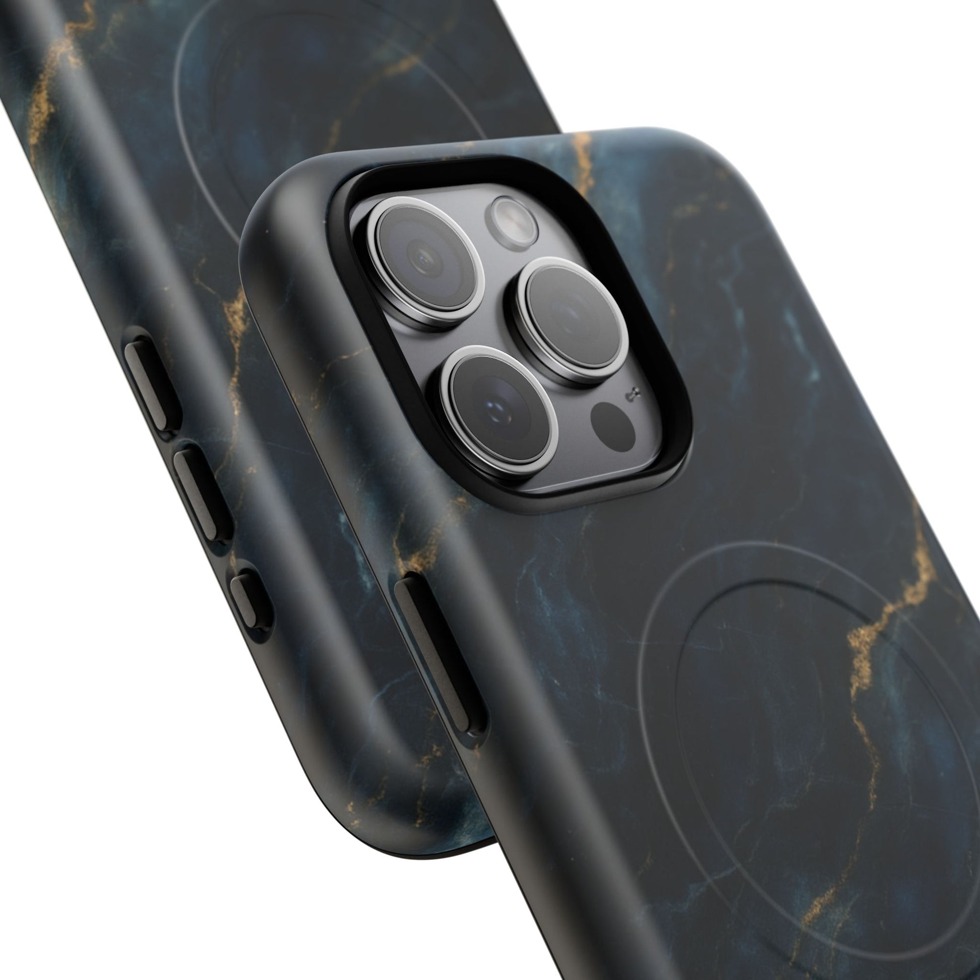 Midnight Marble MagSafe iPhone 15 Pro Max Case - Deep Blue Marble Design Shockproof Cover
