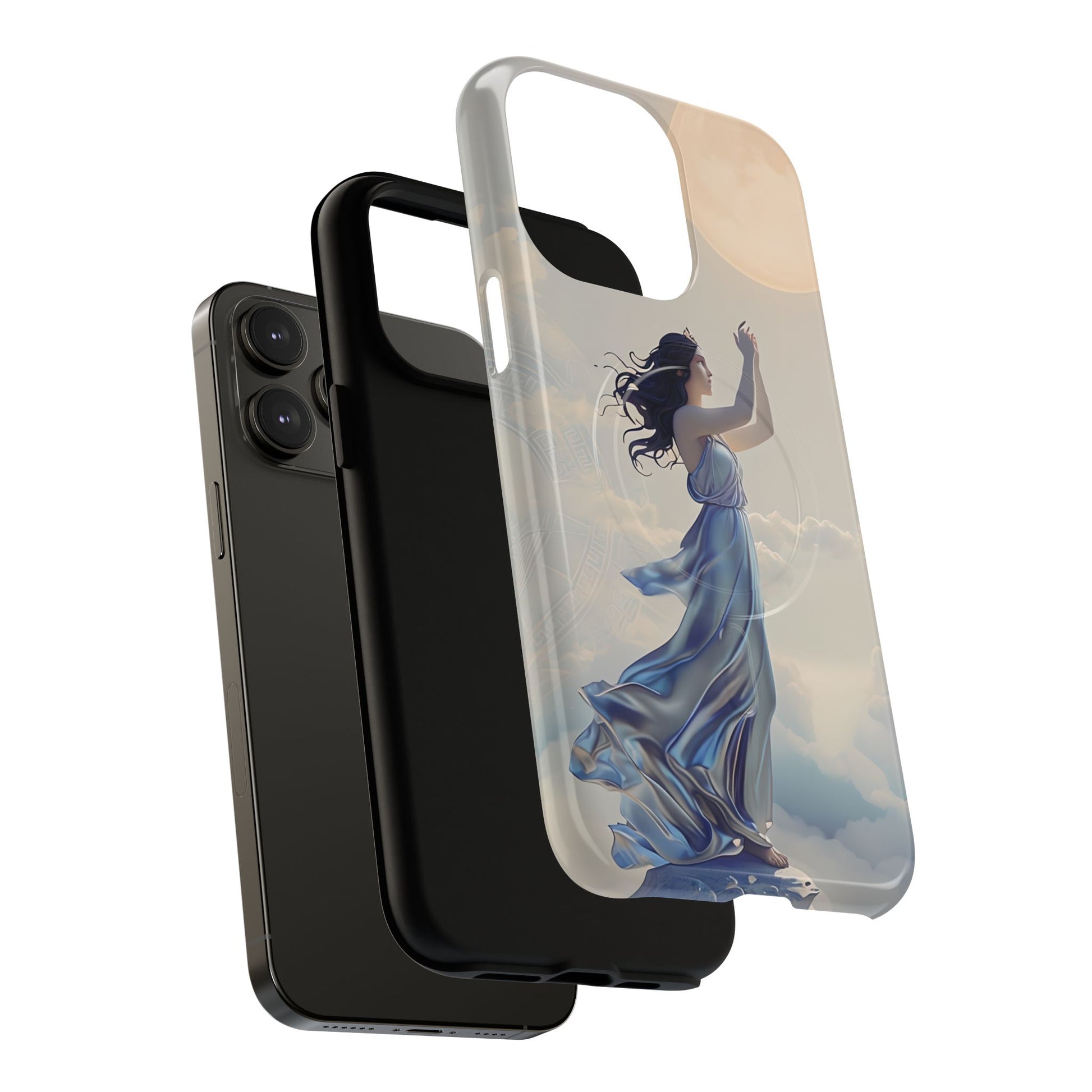 Moonlit Ascend - Ethereal Celestial Art iPhone 14 Pro Max MagSafe Phone Case -Dreamy Night Sky & Floating Woman Design