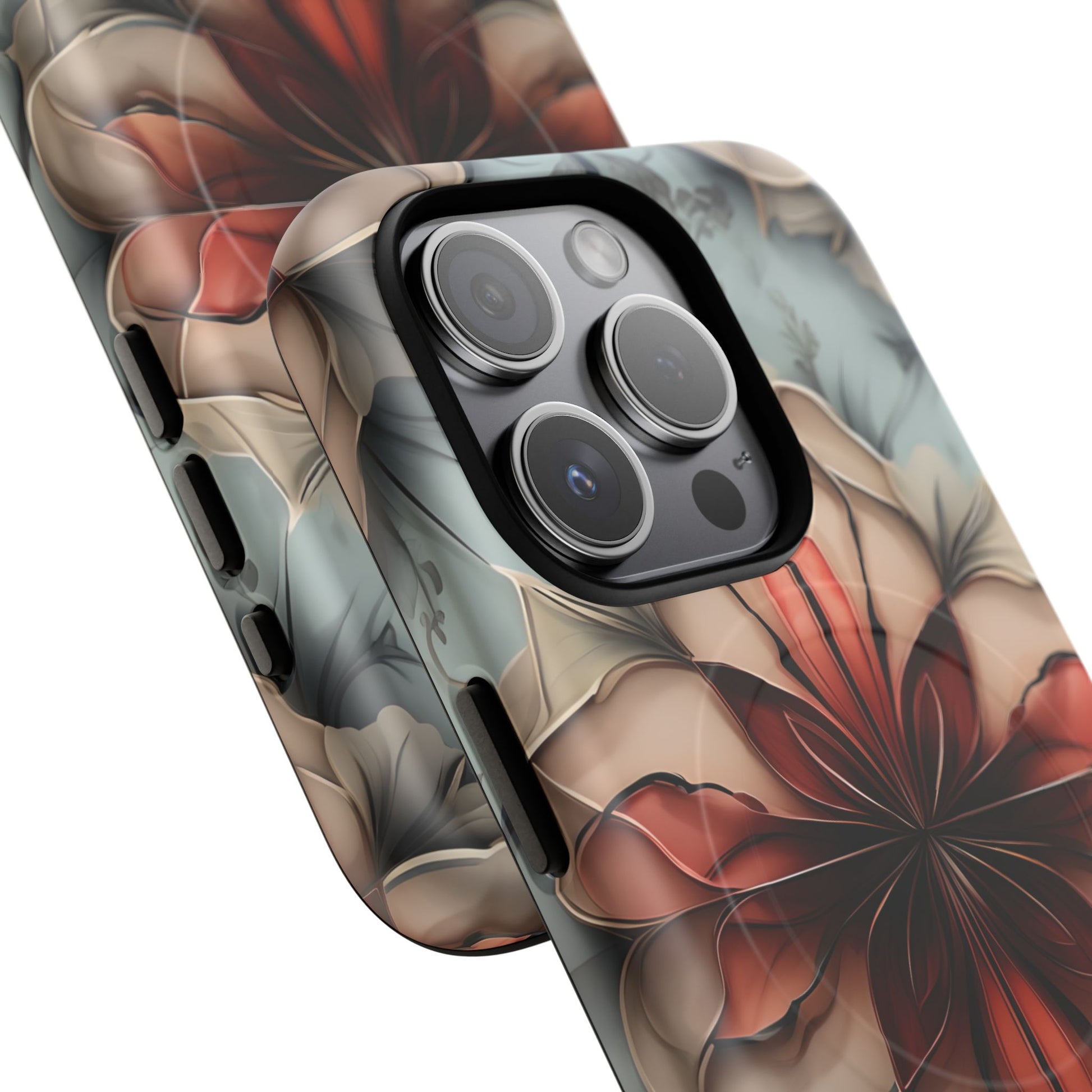 Ember Bloom - Kaleidoscope Collection Artistic Floral iPhone 15 Pro MagSafe Phone Case - Fiery Symmetrical Design