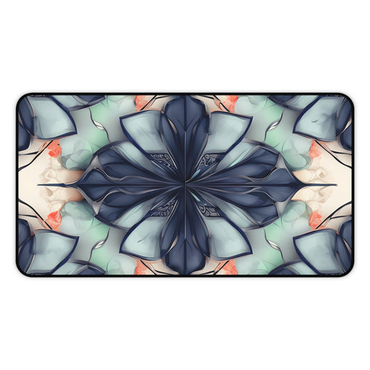 Midnight Mosaic desk mat featuring intricate midnight blue mosaic floral pattern