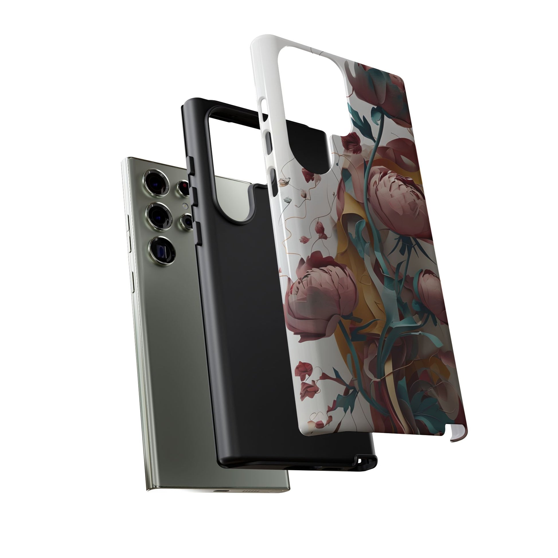 Blushing Peony Veil - Elegant Painterly Floral Samsung Galaxy S23 Ultra Tough Phone Case - Soft Blush & Teal Peony Design