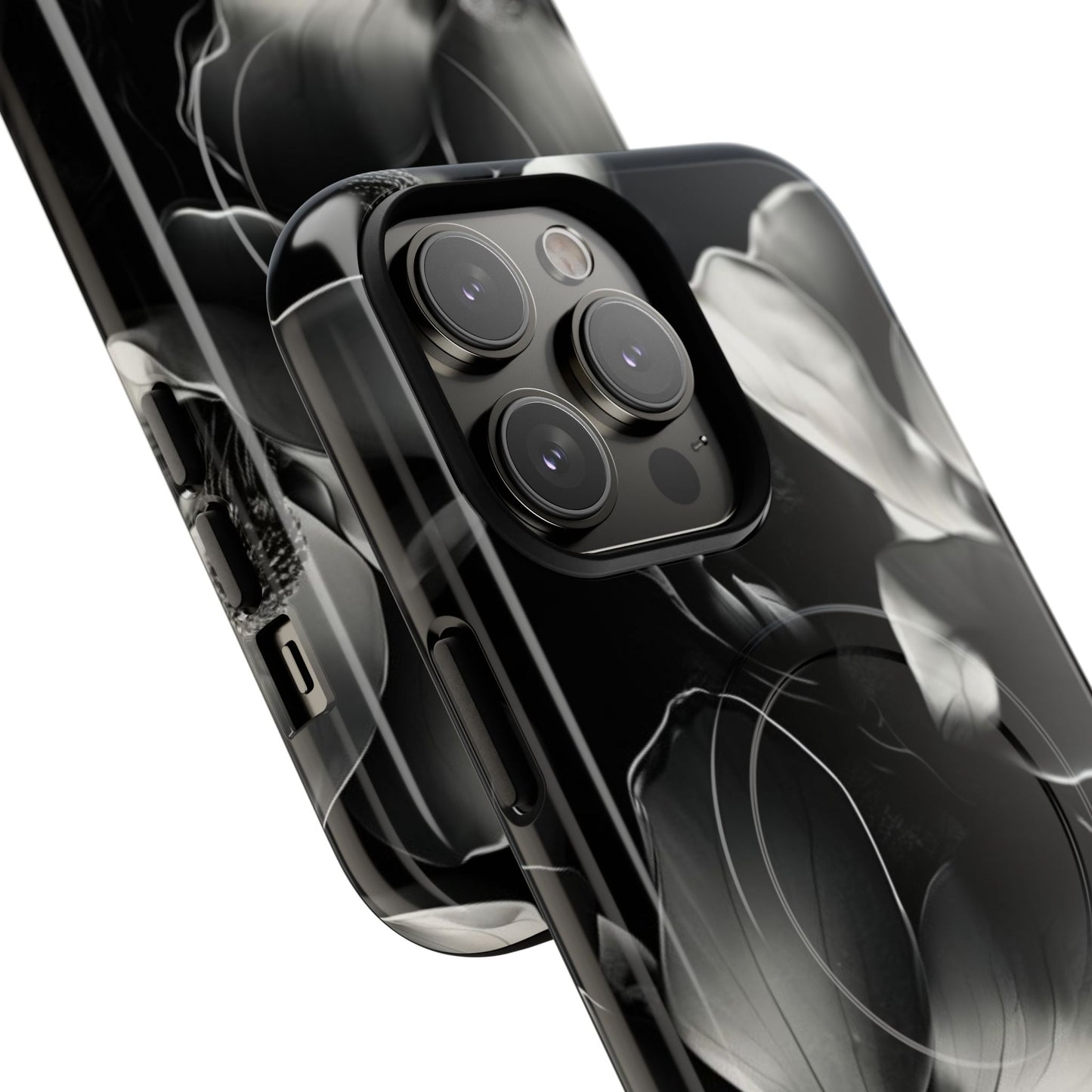 Monochrome Magnolia - Elegant Black & White Floral iPhone MagSafe Phone Case - Artistic Magnolia Design