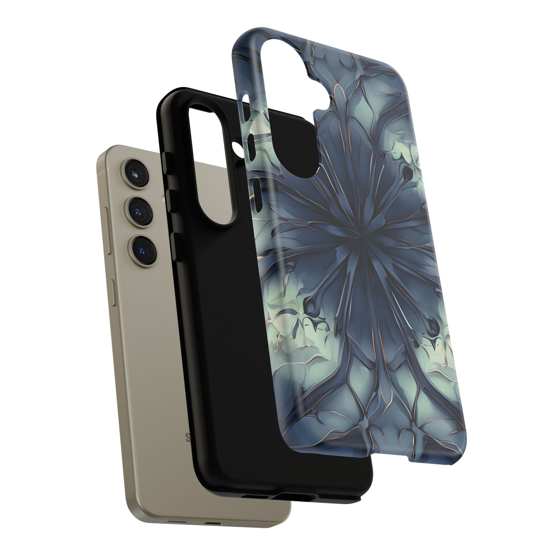 Indigo Mosaic - Artistic Kaleidoscope Collection Artistic Floral - Samsung Galaxy S24 Tough Phone Case - Bold Blue Symmetrical Design