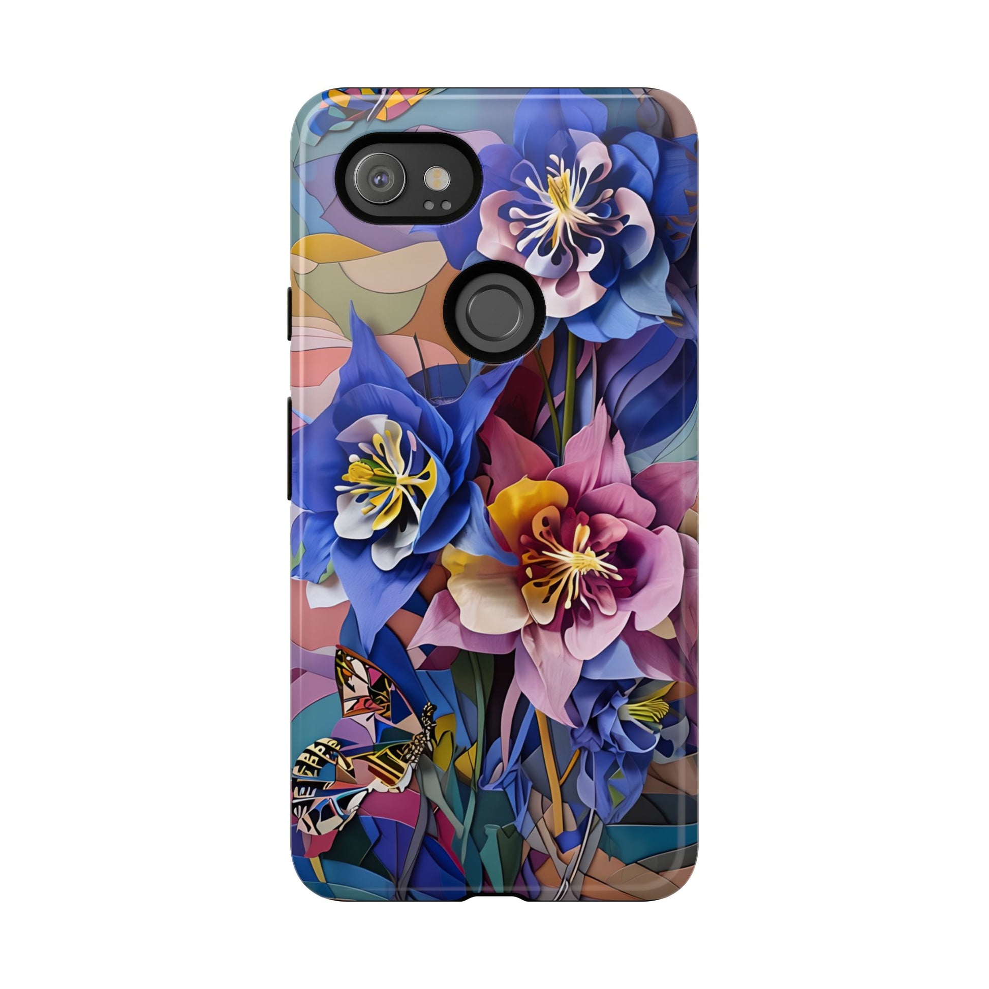 Blue Columbine Carnivale - Artistic Floral & Butterfly Google Pixel 2 XL Tough Phone Case - Vibrant Botanical Design