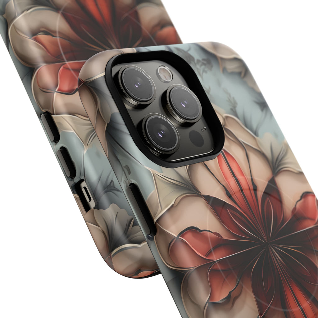 Ember Bloom - Kaleidoscope Collection Artistic Floral iPhone 14 Pro Max MagSafe Phone Case - Fiery Symmetrical Design