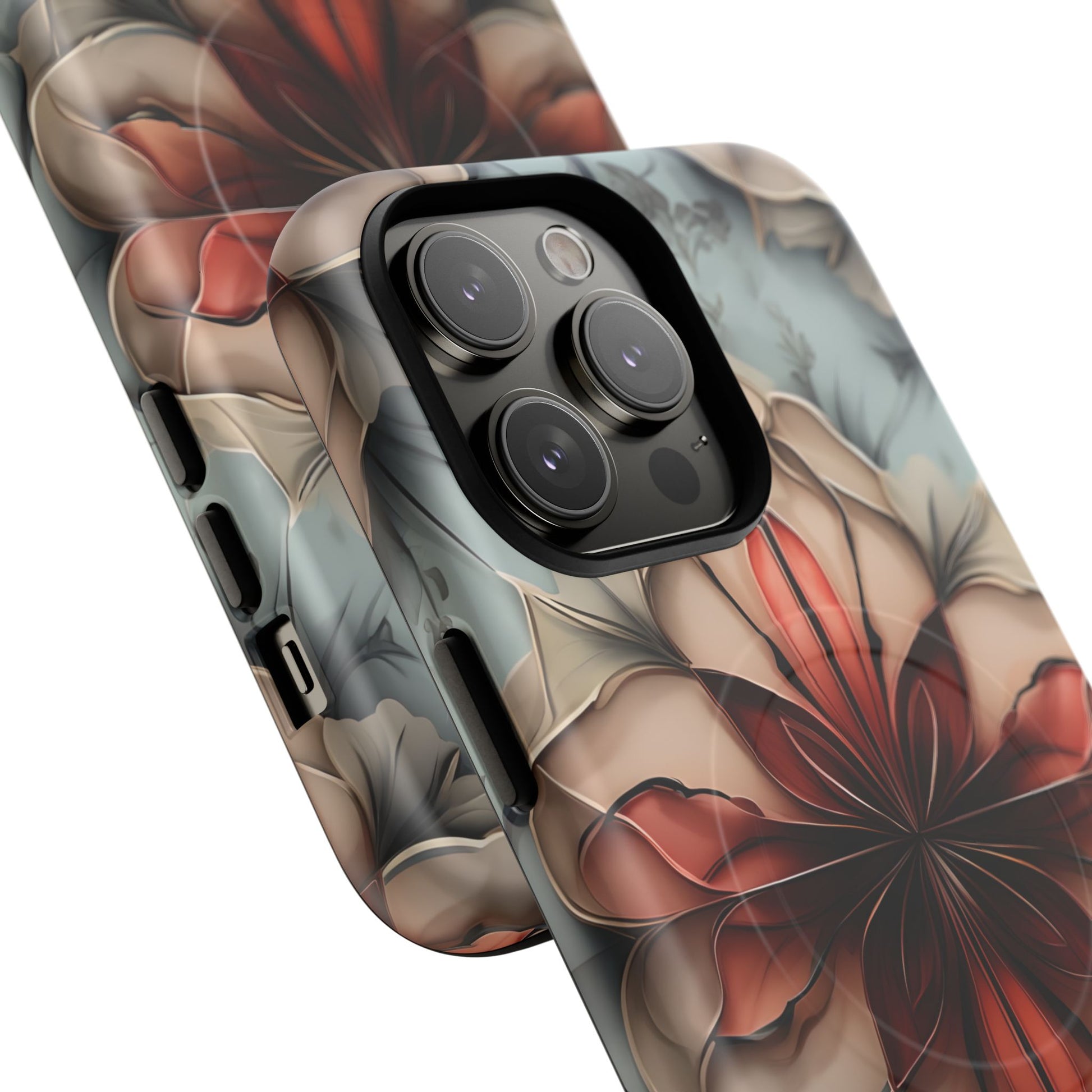Ember Bloom - Kaleidoscope Collection Artistic Floral iPhone 14 Pro Max MagSafe Phone Case - Fiery Symmetrical Design