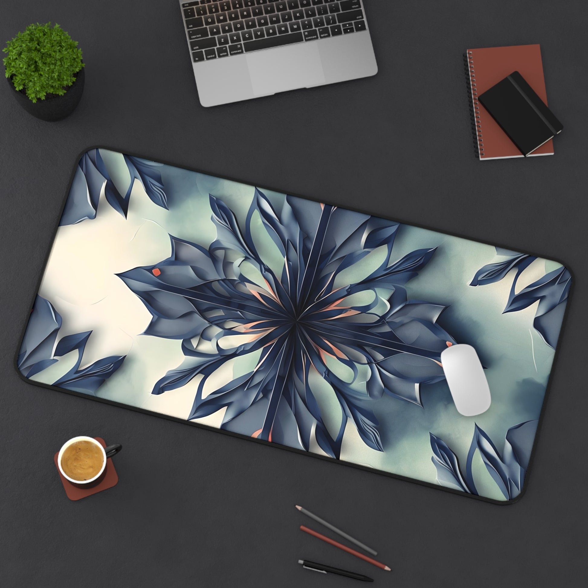 Frosted Indigo Bloom Desk Mat - Premium Office Desk Pad, 3 Sizes Available, Artistic Workspace Protection