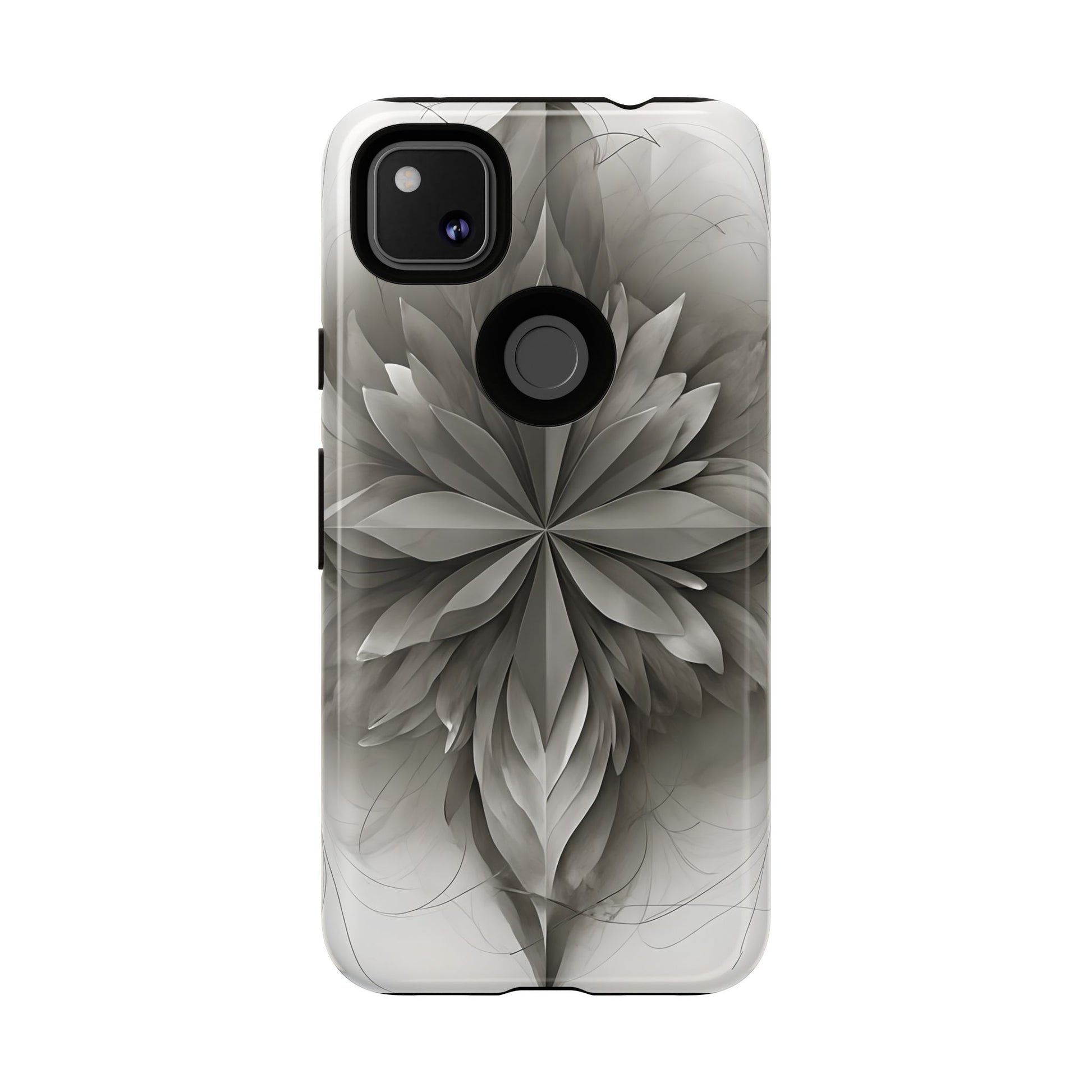 Silver Lotus - Elegant Monochrome Floral Google Pixel 4a Tough Phone Case - Modern Lotus Design