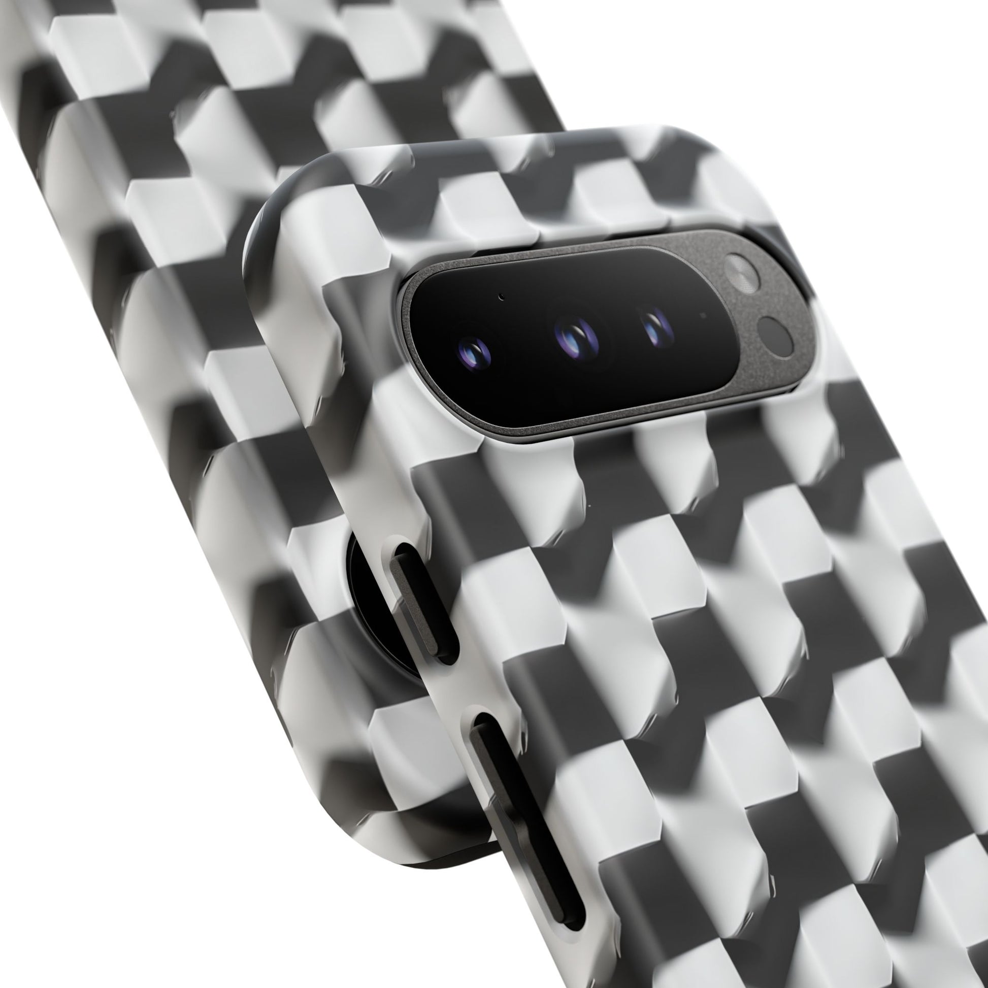 Monochrome Grid Tough Case for Google Pixel 9 Pro - Classic Checkerboard, Black & White, Minimalist Trend