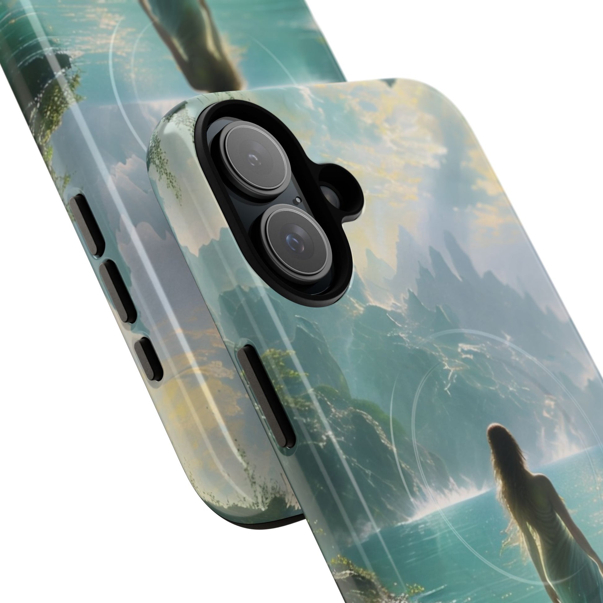 Celestial Tides - Dreamscape Art iPhone 16 Plus MagSafe Phone Case -Ethereal Woman & Fantasy Landscape Design