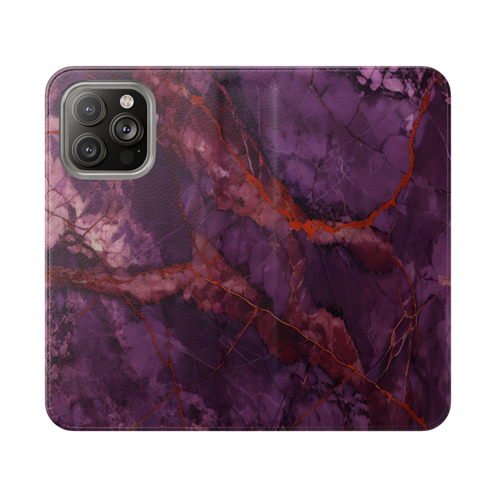 Amethyst Current Wallet Phone Case - Elegant Purple Marble Flip Cover for iPhone 14 Pro Max
