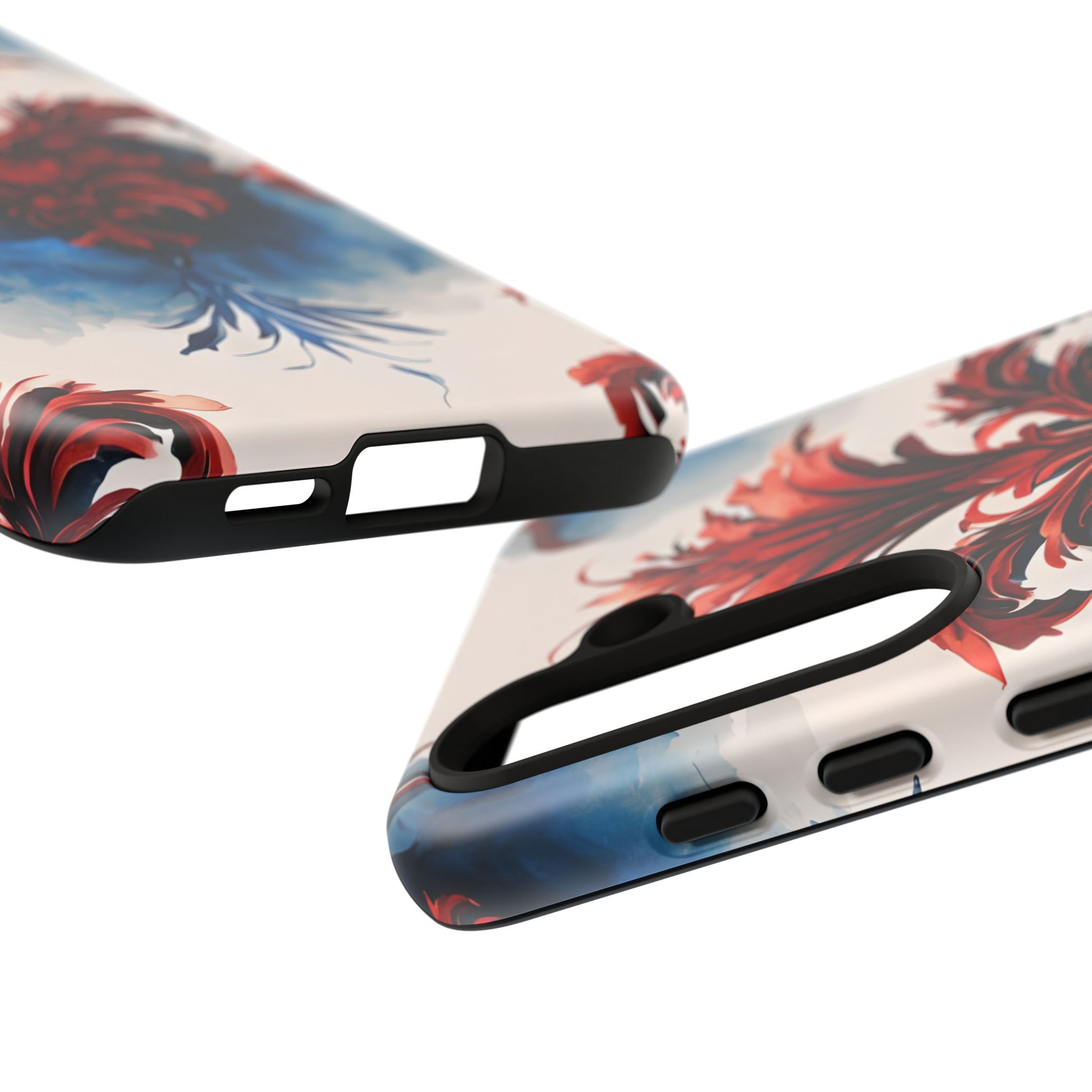Crimson Plume - Bold Artistic Feather Samsung Galaxy S24 Tough Phone Case - Dramatic Red & Blue Design