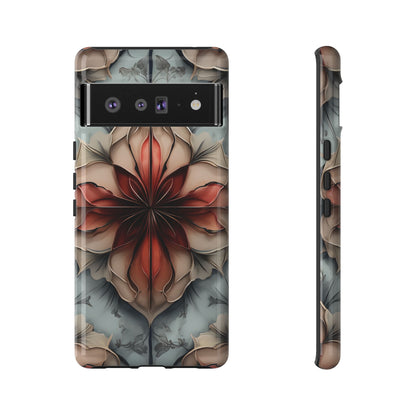 Ember Bloom - Kaleidoscope Collection Artistic Floral - Google Pixel Tough Phone Case - Fiery Symmetrical Design