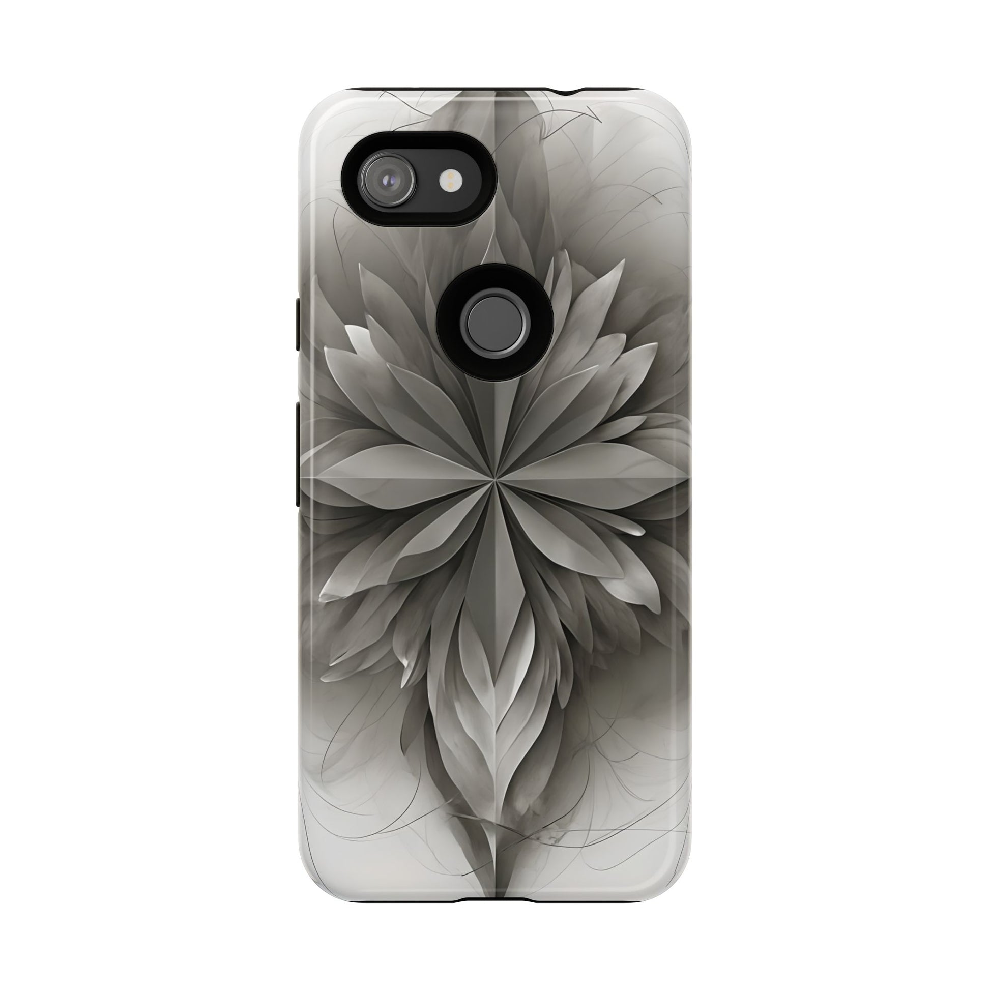 Silver Lotus - Elegant Monochrome Floral Google Pixel 3a Tough Phone Case - Modern Lotus Design