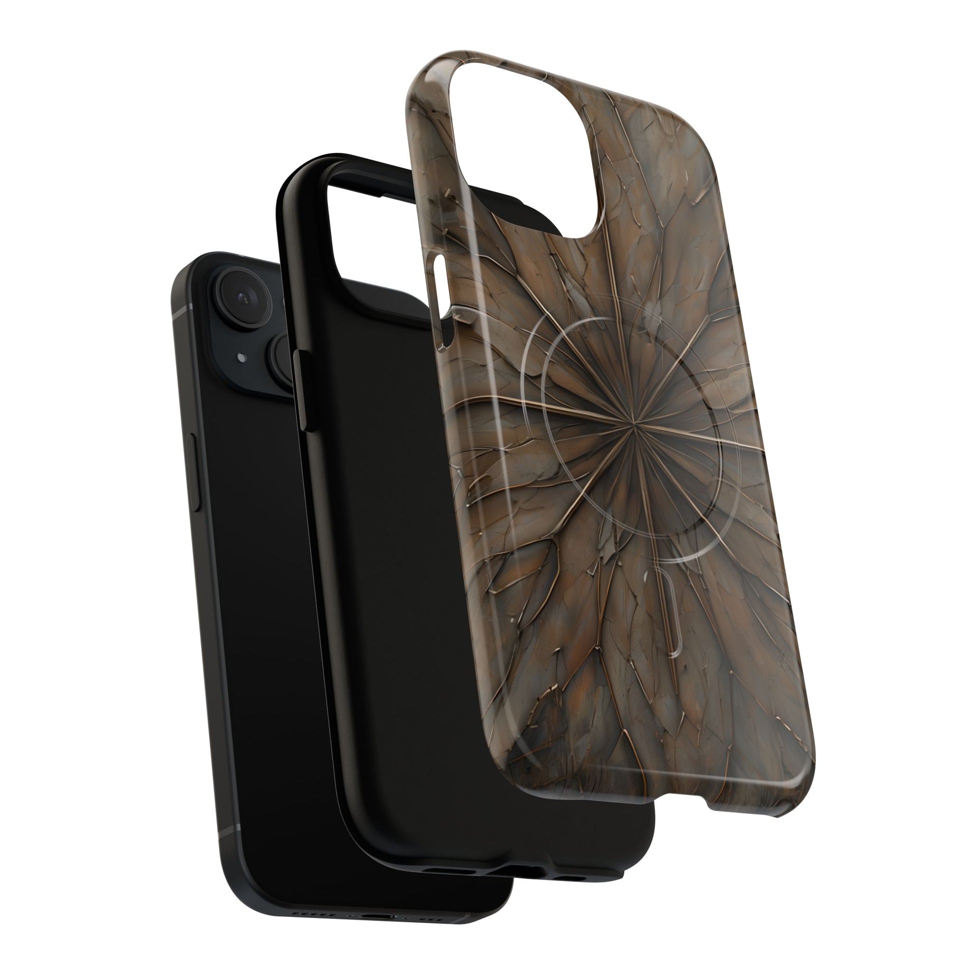 Earthstone Mandala - Kaleidoscope Collection Artistic Taupe Burst - iPhone 15 MagSafe Phone Case