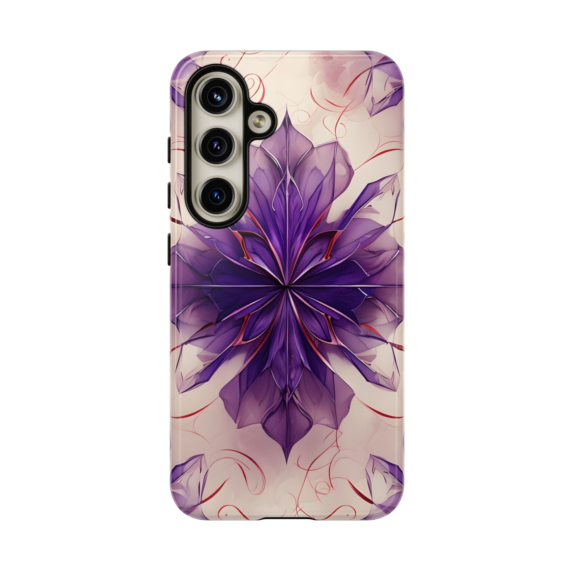 Violet Reverie - Kaleidoscope Collection Artistic Floral Burst - Samsung Galaxy S24 Tough Phone Case - Bold Purple Symmetrical Design