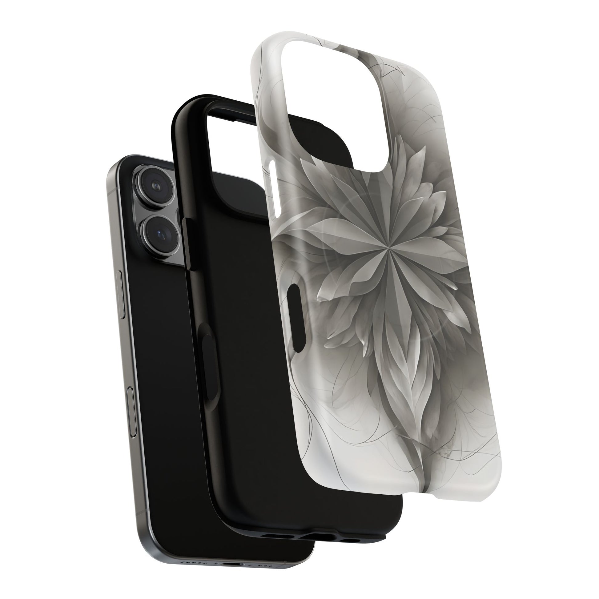Silver Lotus - Elegant Monochrome Floral iPhone 16 Pro MagSafe Phone Case - Modern Lotus Design