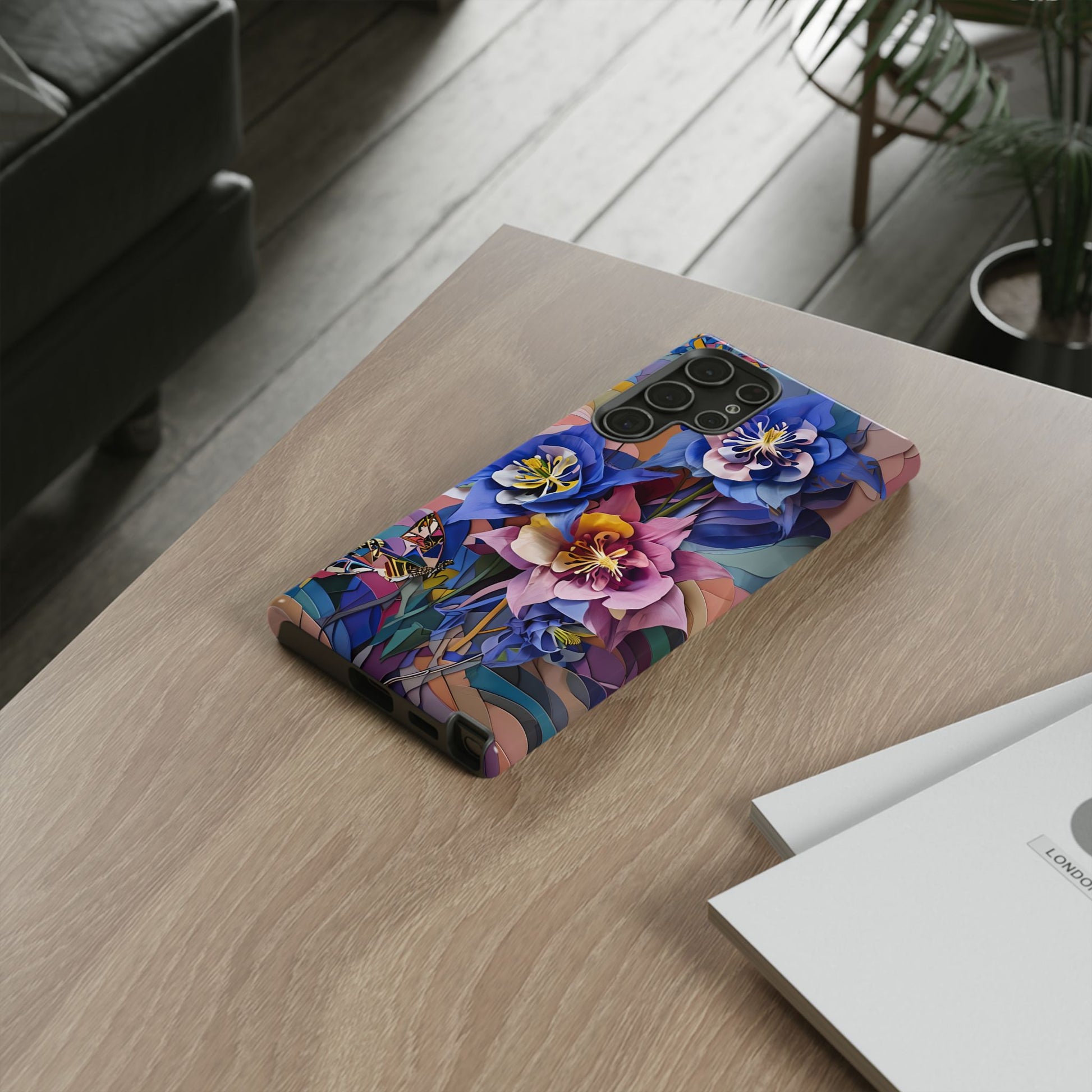 Blue Columbine Carnivale - Artistic Floral & Butterfly Samsung S22 Ultra Tough Phone Case - Vibrant Botanical Design