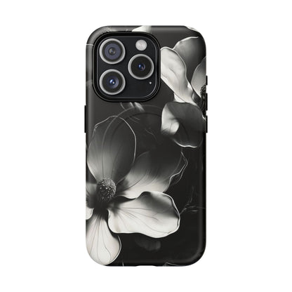 Monochrome Magnolia - Elegant Black & White Floral iPhone MagSafe Phone Case - Artistic Magnolia Design