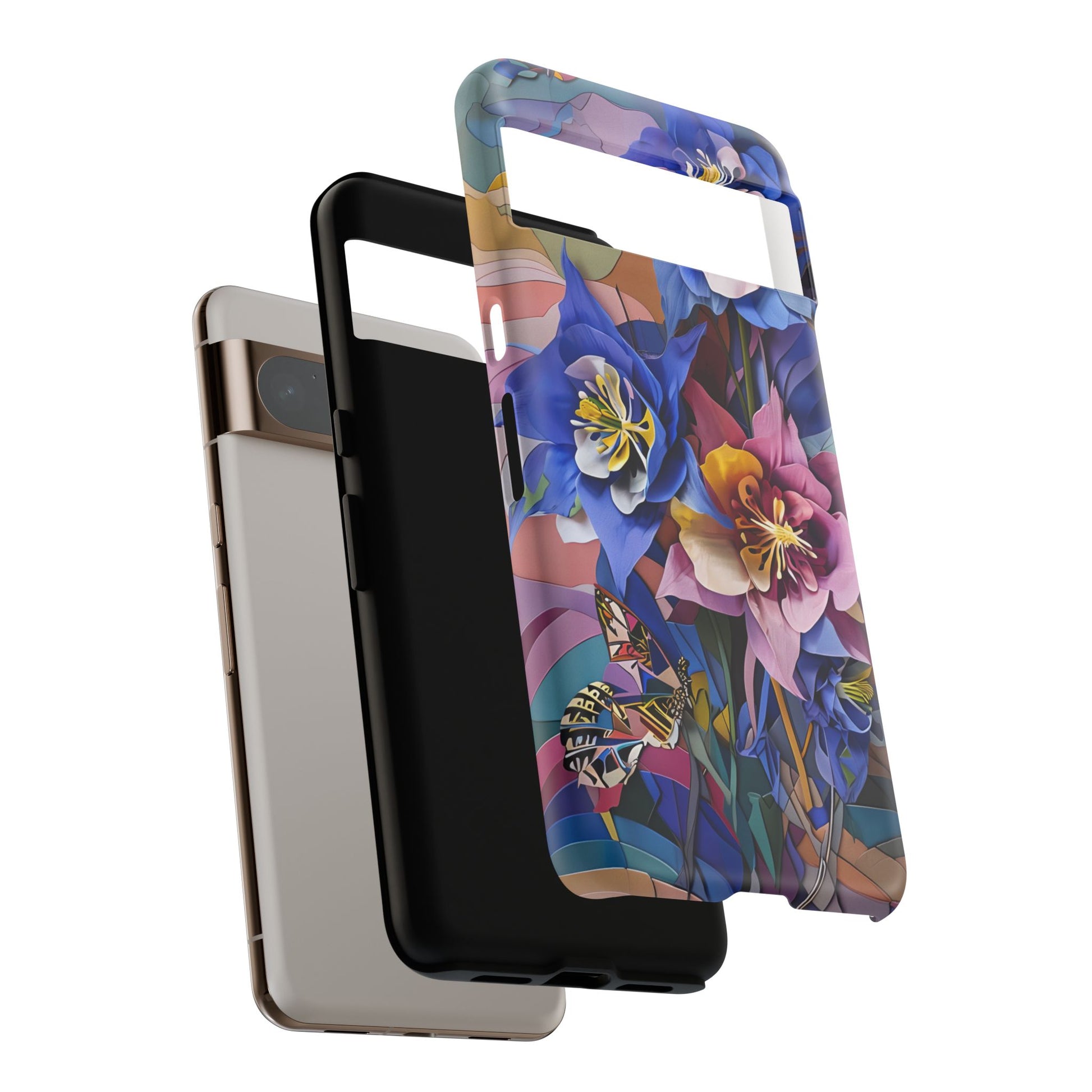 Blue Columbine Carnivale - Artistic Floral & Butterfly Google Pixel 8 Pro Tough Phone Case - Vibrant Botanical Design