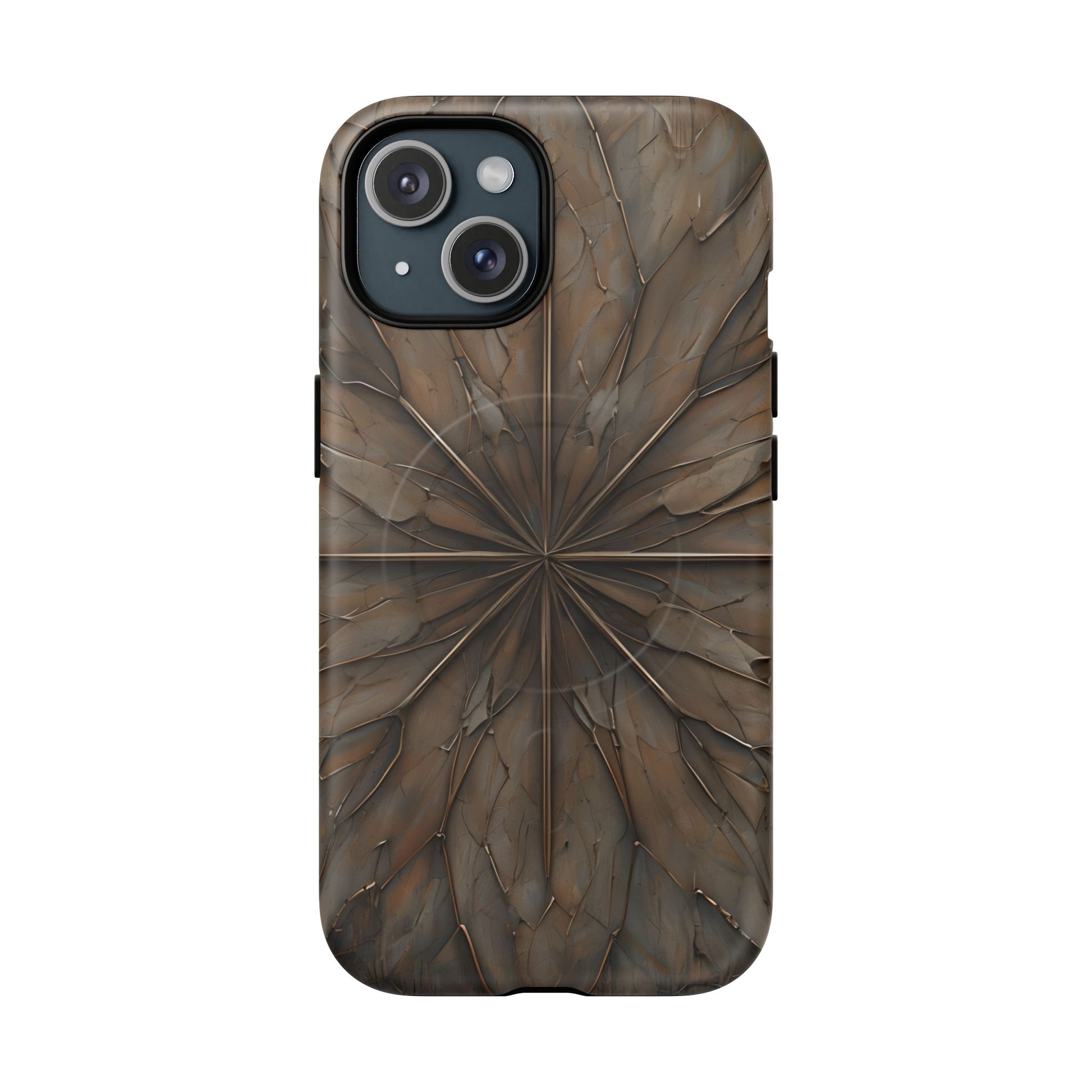 Earthstone Mandala - Kaleidoscope Collection Artistic Taupe Burst - iPhone 15 MagSafe Phone Case